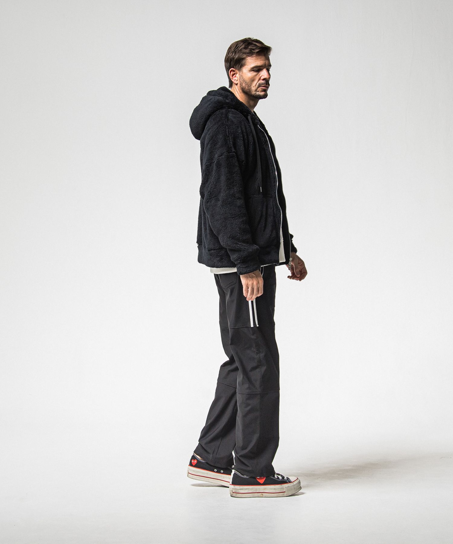 JOHNSON LINE HEAT WIDE TUCK PANTS / RC38-ST-009HWT / 裏起毛ジョンソンラインワイドタックパンツ / ブラック×ホワイト (10月下旬入荷予定)