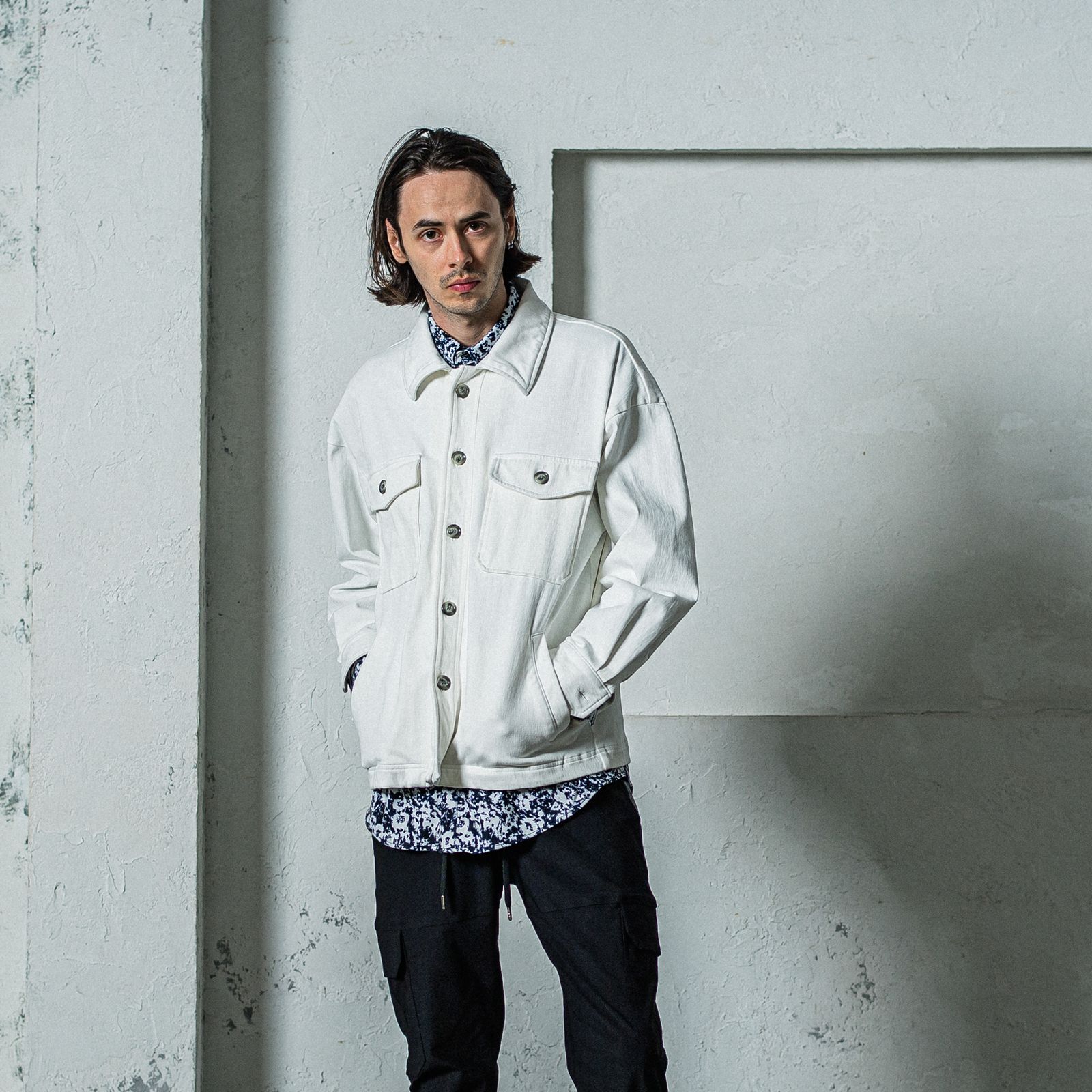 DENIM JERSEY OVER CPO / RC35-JK-002 / デニムジャージCPOジャケット / ホワイト