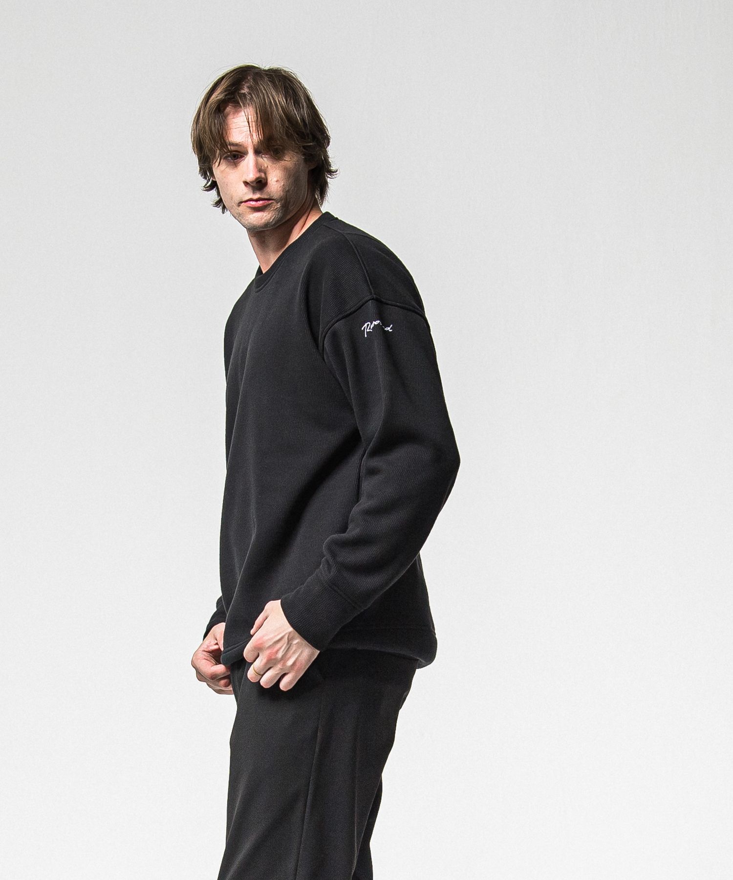 VELOURS FLEECE THERMAL LOOSE TRAINER / RC38-C-002 / 裏起毛サーマルトレーナー / ブラック (10月中旬入荷予定)