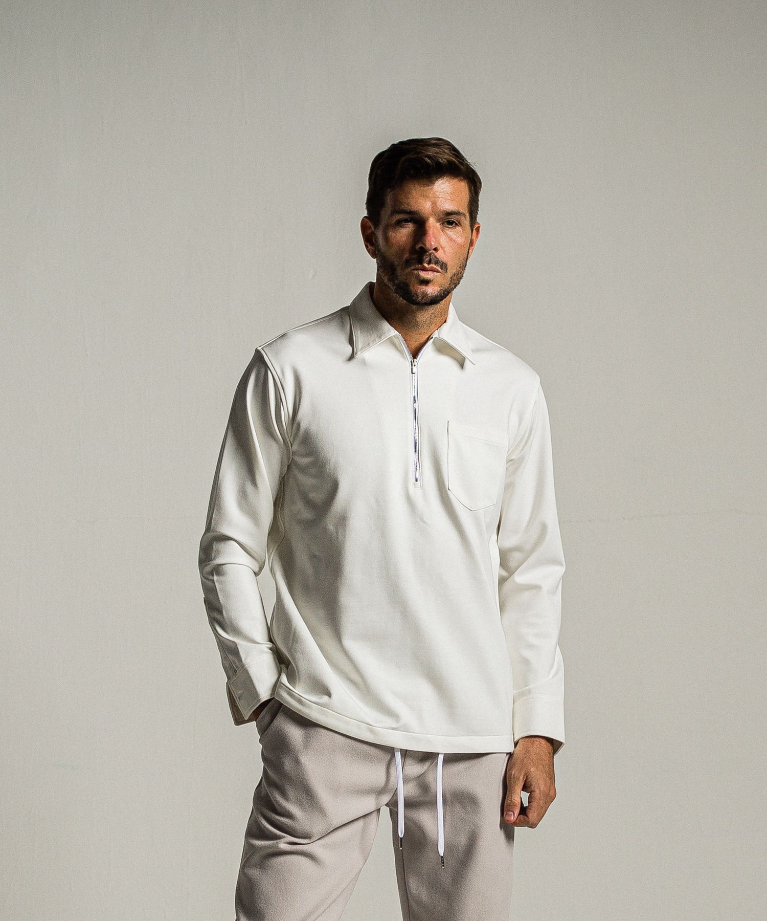 PULLOVER JERSEY SHIRT / RC34-SH-002 / 裏起毛ハーフジップシャツ / ホワイト