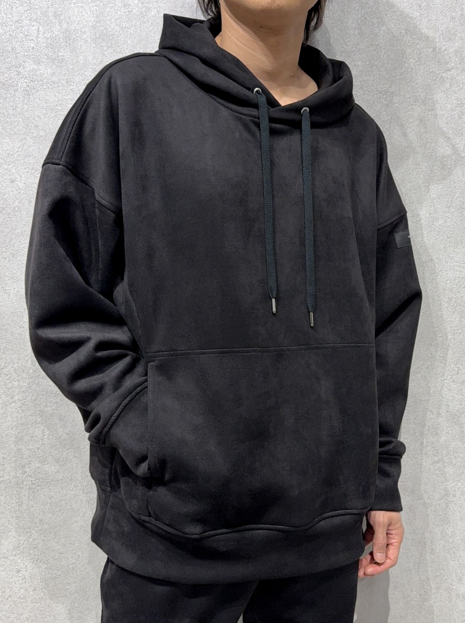 SUEDE LOOSE HOODIE / RC38-C-006 / スエードパーカー / ブラック