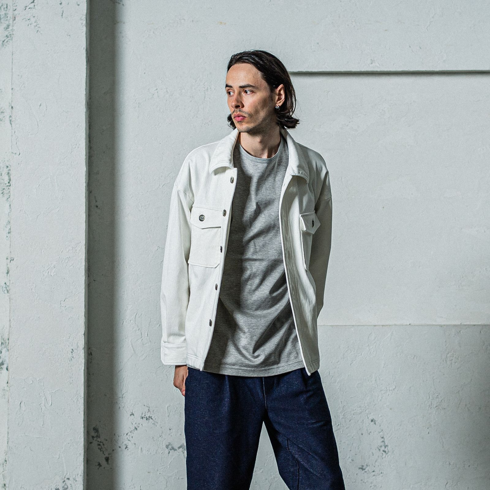 DENIM JERSEY OVER CPO / RC35-JK-002 / デニムジャージCPOジャケット / ホワイト