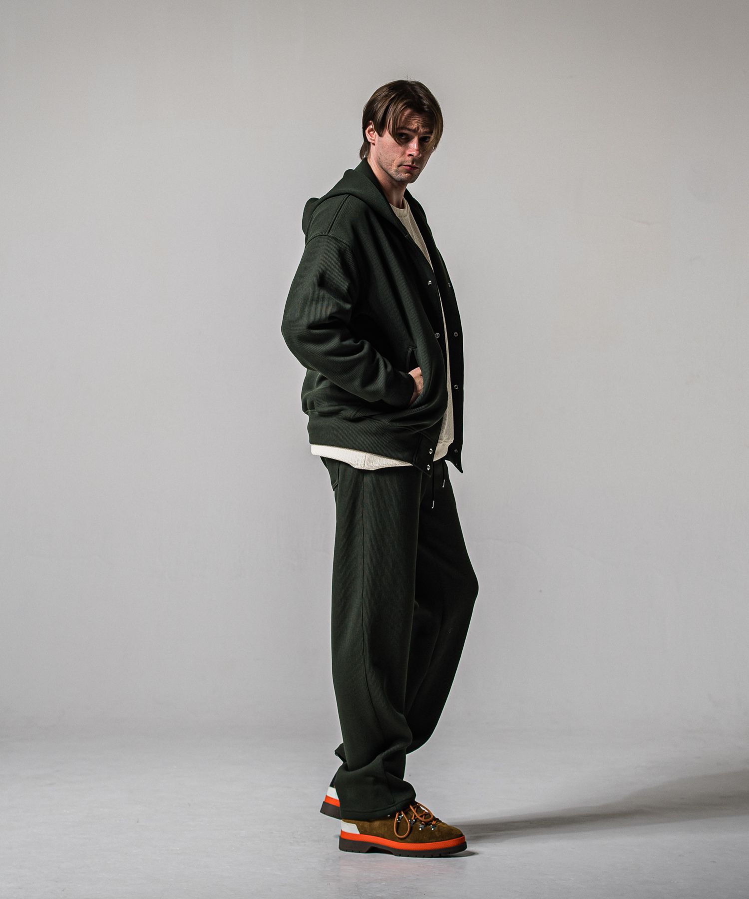AZE WIDE TUCK PANTS / RC39-ST-016WT2 / 高機能畦編みニットワイドタックパンツ / カーキ (1月中旬入荷予定)