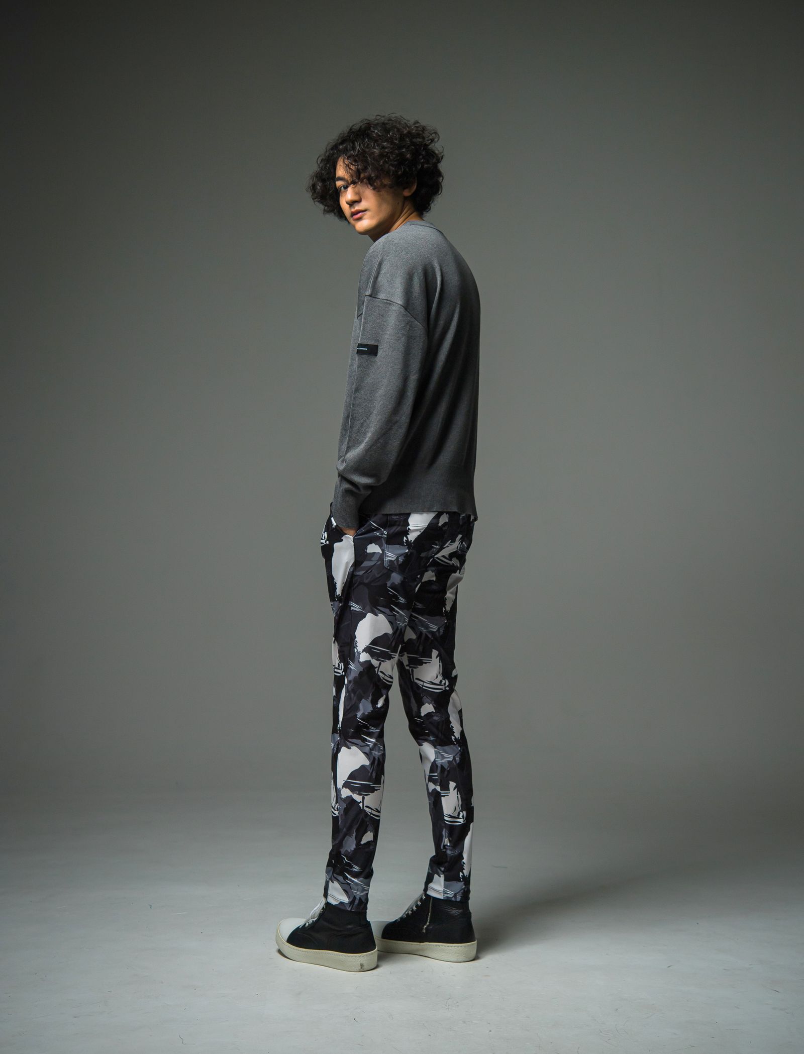 SILK KNT OVER LONG SLEEVE / RC29-K-002 / 無地ルーズコットンニット / チャコール