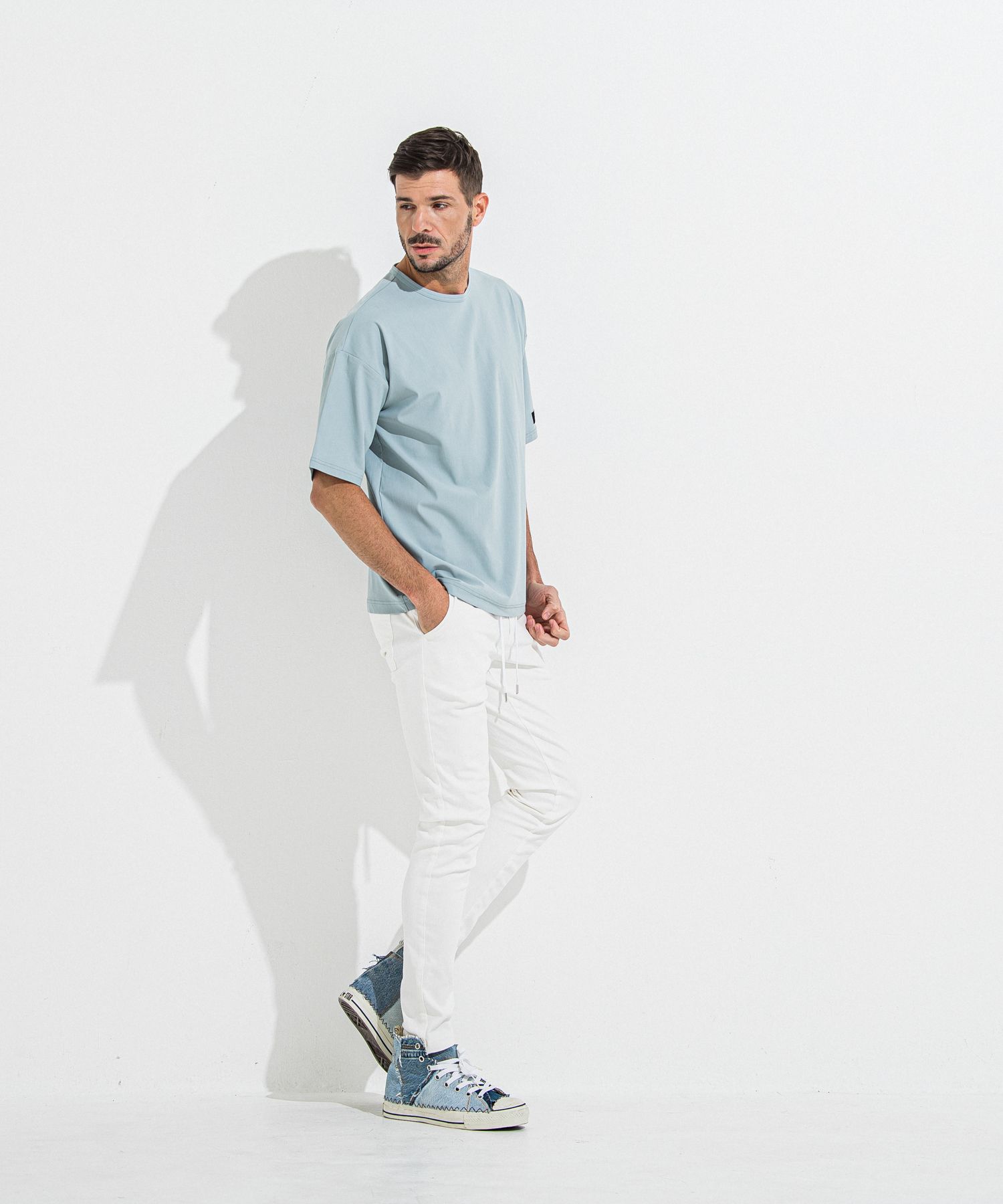 DENIM JERSEY CHRIS EASY TUCK PT / RC36-ST-016TD / ライトオンスデニムジャージイージータックパンツ / ホワイト