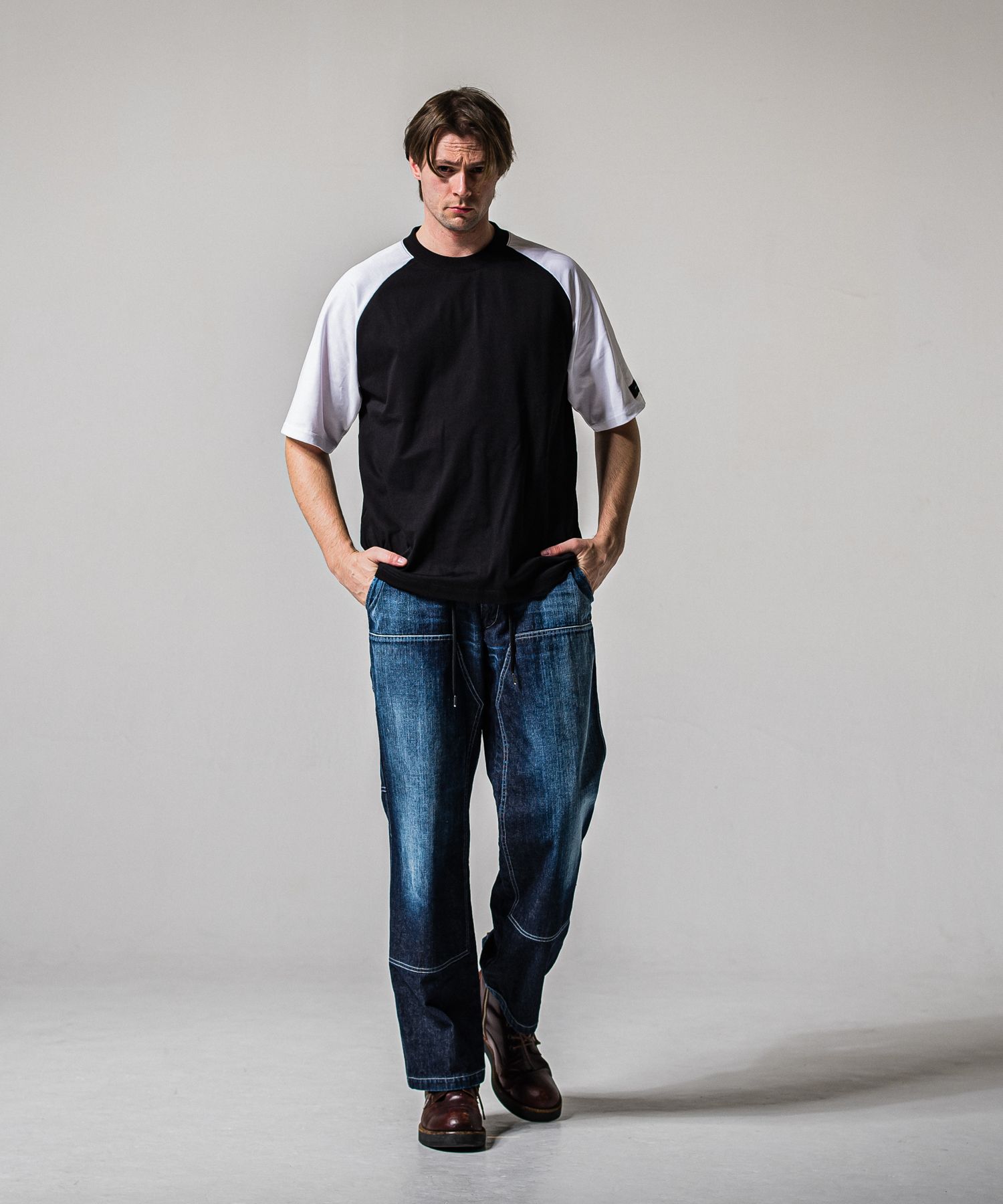 BACK RC RAGLAN OVER TEE / RC39-T-001 / バックロゴラグランビッグTシャツ / ブラック×ホワイト (4月上旬入荷予定)