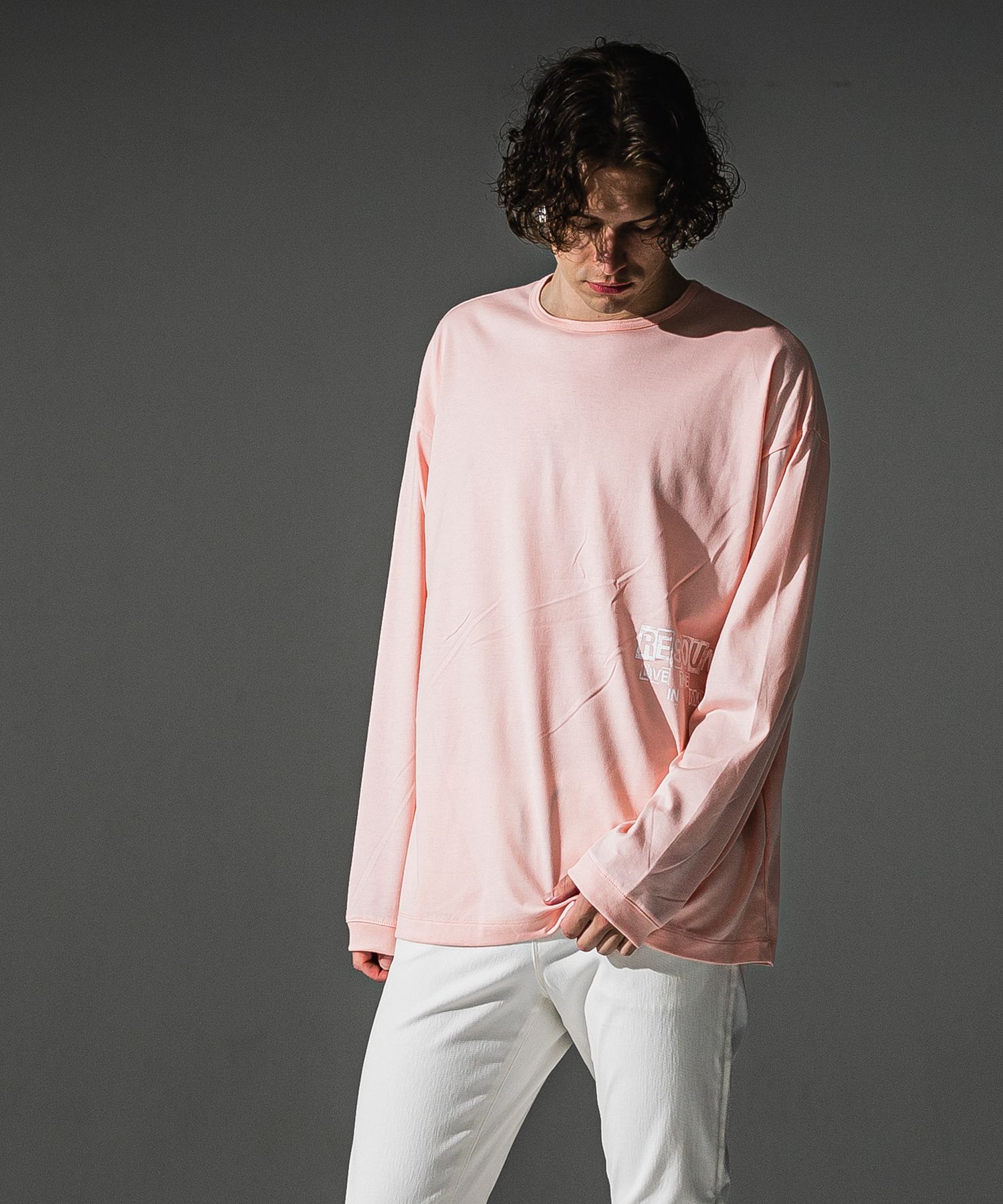 UK OVER LONGSLEEVE TEE / RC41-T-002 / オーバーサイズ長袖ロゴプリントTシャツ / ピンク (7月中旬入荷予定)