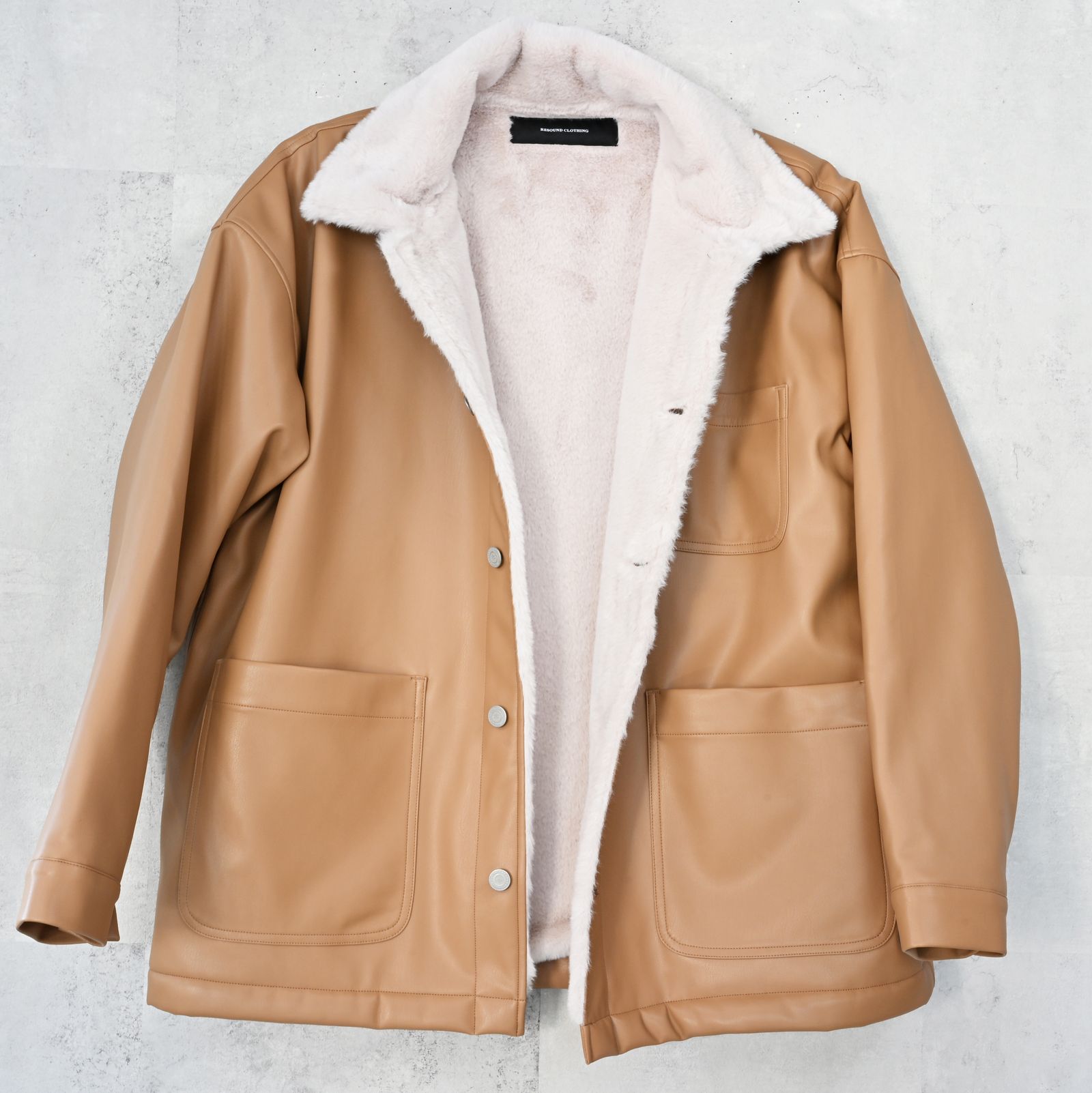 LEATHER FUR CAVER ALL / RC42-JK-002 / エコレザーファーカバーオール / ベージュ (11月中旬入荷予定)
