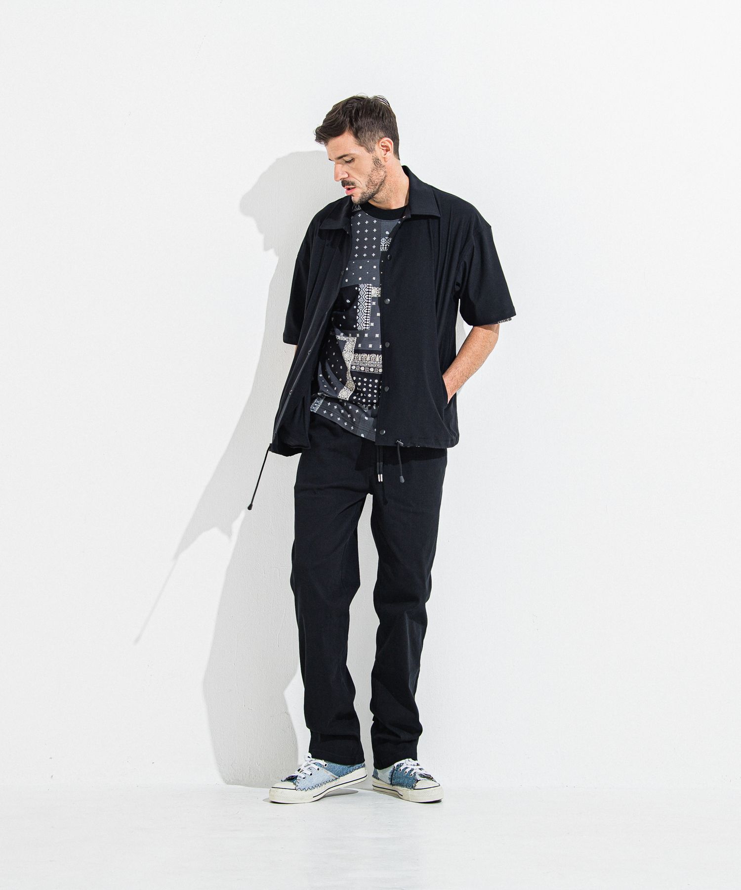 NYLON HALF COACH JACKET / RC36-C-002 / 半袖ナイロンコーチジャケット / ブラック