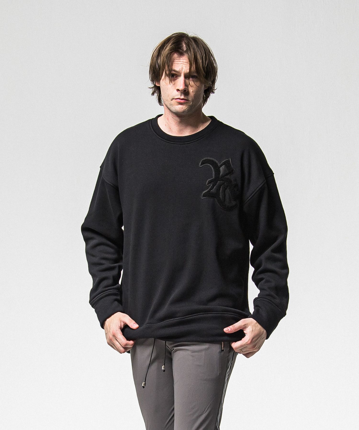 RC CHENILLE VELOURS FLEECE DROP TRAINER / RC38-C-004 / 裏起毛刺繍ワッペントレーナー / ブラック (11月上旬入荷予定)