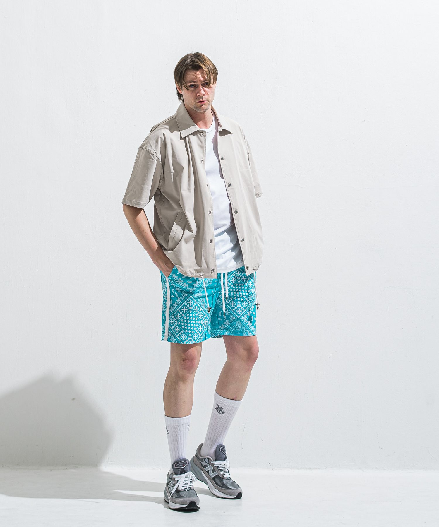 NYLON HALF COACH JACKET / RC40-C-002 / 半袖ナイロンコーチジャケット / グレージュ (5月中旬入荷予定)