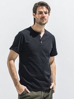 ROLL UP HENRY T / RC40-T-005 / ロールアップヘンリーネックTシャツ / ブラック (4月中旬入荷予定)