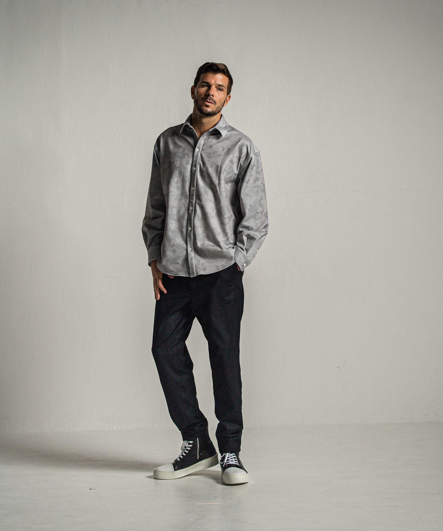 JERSEY JACK SHIRT / RC34-SH-001 / 裏起毛オーバーサイズシャツ / グレーカモフラ