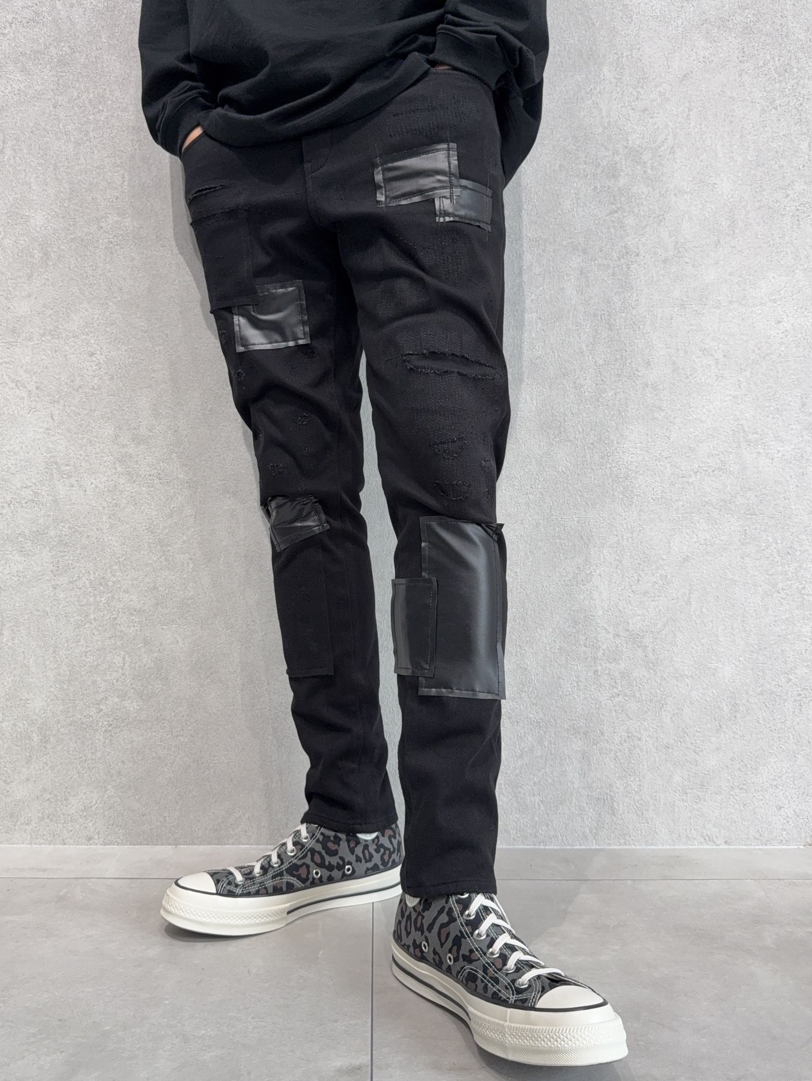 MICK DENIM JERSEY / BASIC-ST-020 / デニムジャージテーパードパンツ / ブラックリメイク