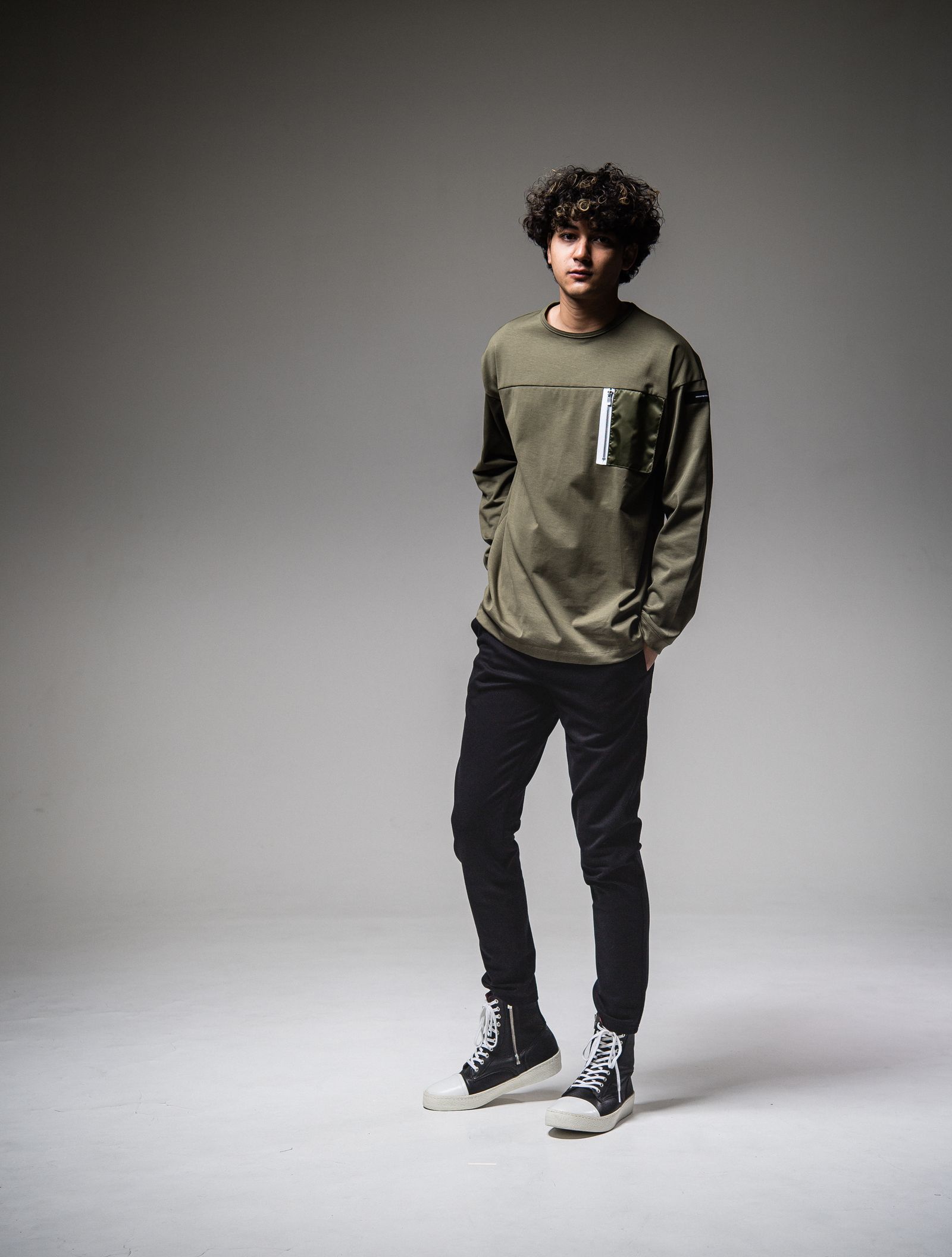 NYLON POCKET LOOSE LONG SLEEVE / RC25-T-002 / ナイロンポケットビッグロングTシャツ / カーキ