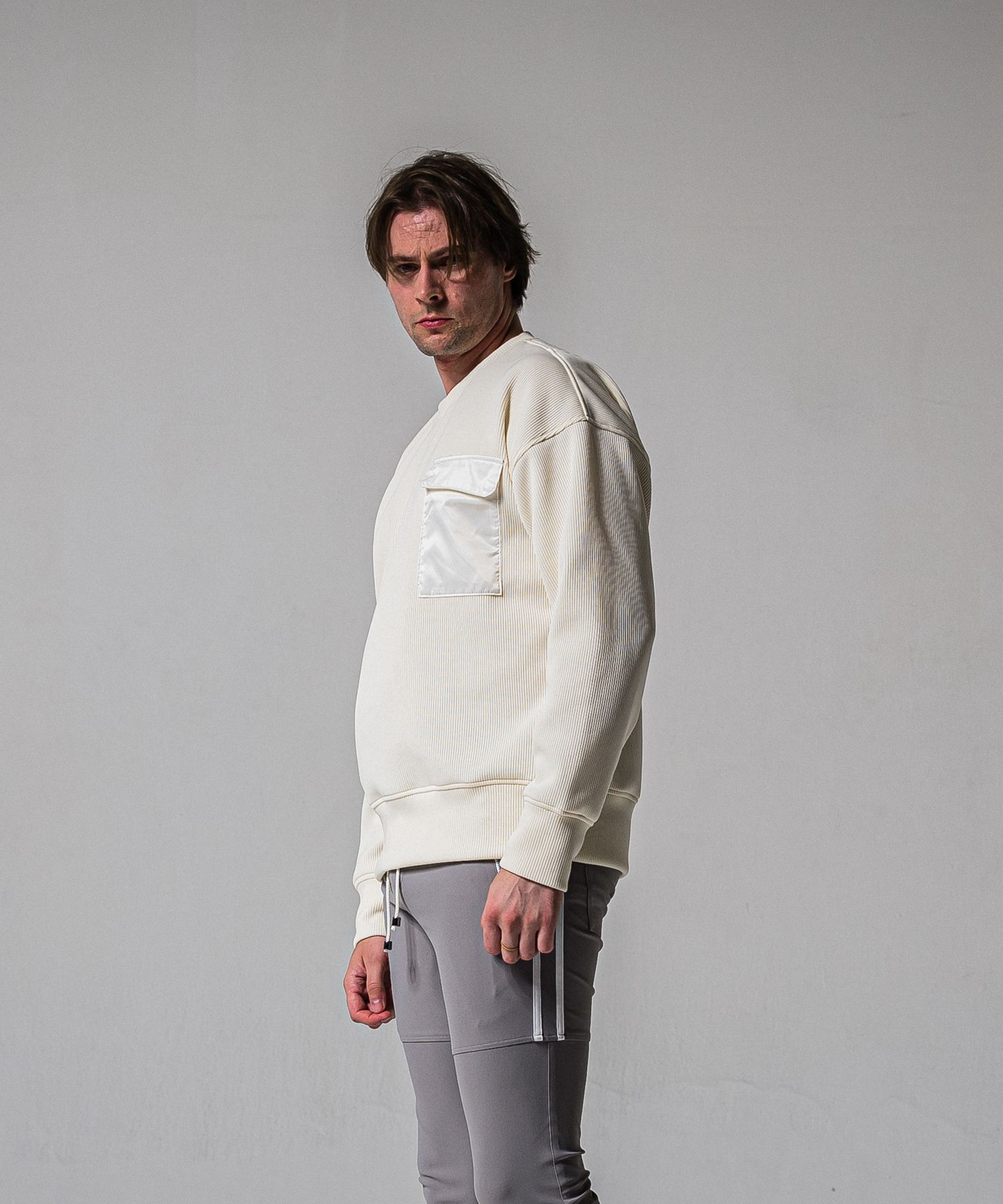 AZE MILITARY DROP TRAINER / RC39-C-003 / 高機能畦編みニットトレーナー / オフホワイト (1月下旬入荷予定)