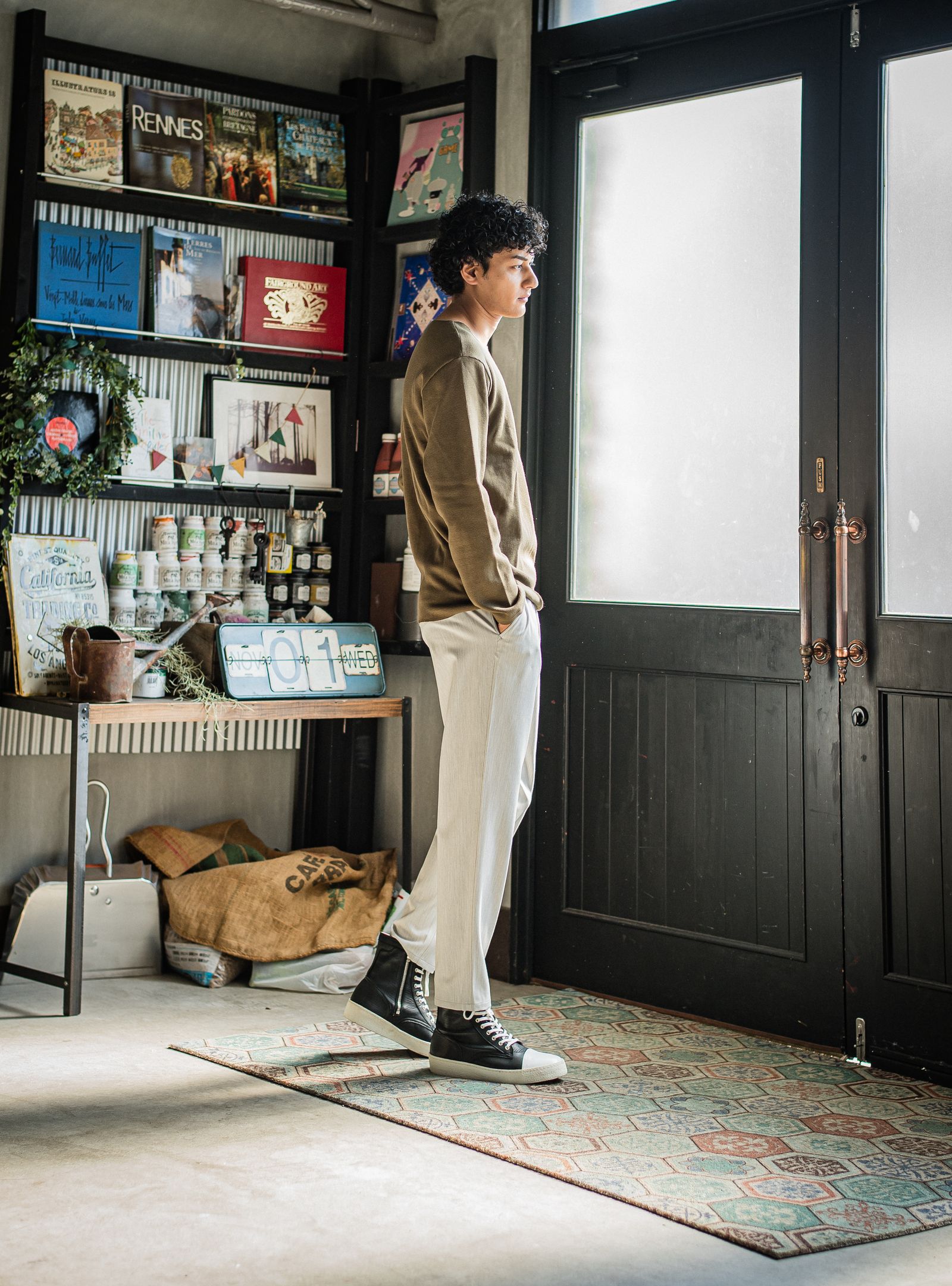 PAT WIDE EASY PANTS / RC31-ST-036 / ベルト付きテーパードワイドパンツ / グレー