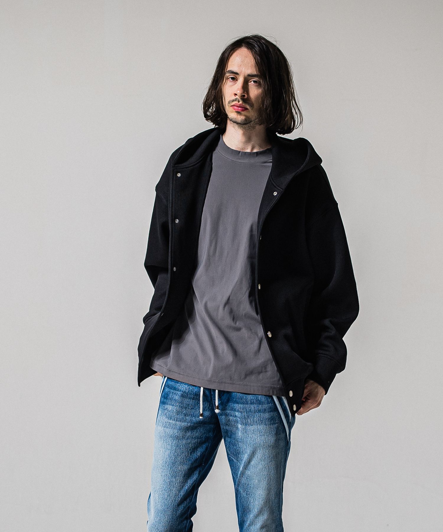 AZE VARSITY HOODIE / RC39-C-006 / 高機能畦編みニットトレーナー / ブラック (1月中旬入荷予定)