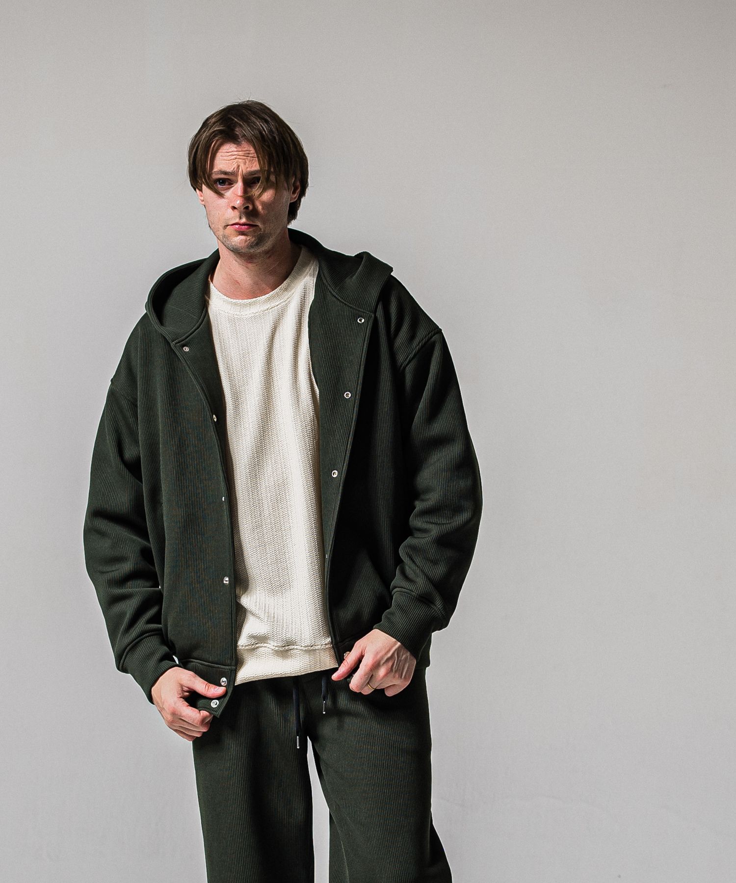 AZE VARSITY HOODIE / RC39-C-006 / 高機能畦編みニットトレーナー / カーキ (1月中旬入荷予定)