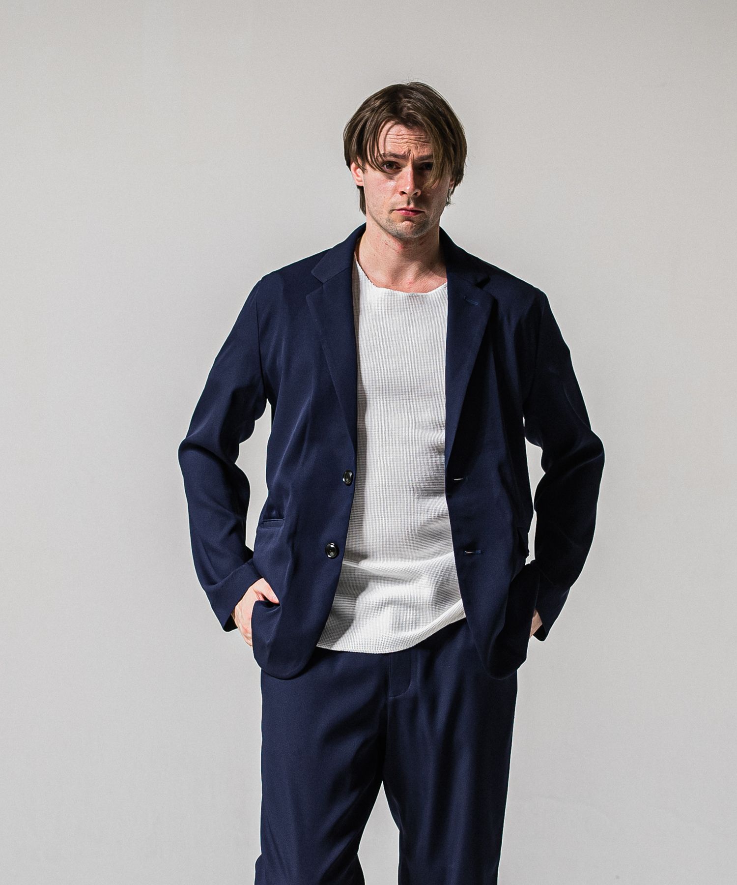 GARY LOOSE JACKET / RC39-JK-001 / サテンルーズテーラードジャケット / ネイビー (2月下旬入荷予定)