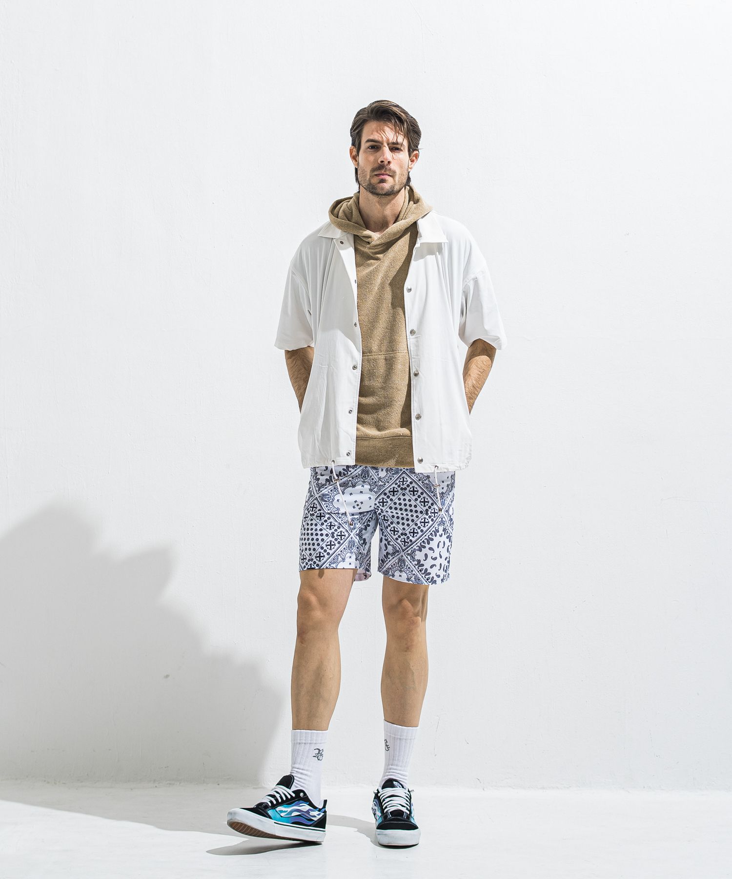 NYLON HALF COACH JACKET / RC40-C-002 / 半袖ナイロンコーチジャケット / ホワイト (5月中旬入荷予定)