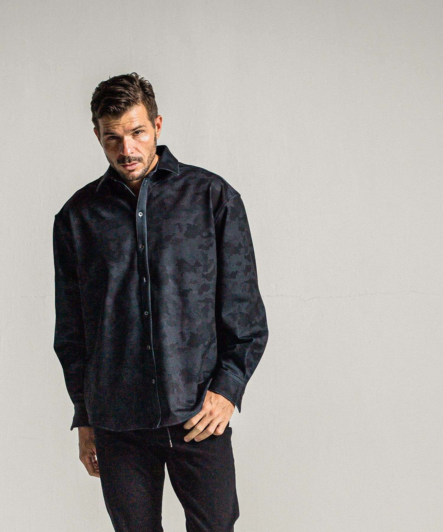JERSEY JACK SHIRT / RC34-SH-001 / 裏起毛オーバーサイズシャツ / ブラックカモフラ
