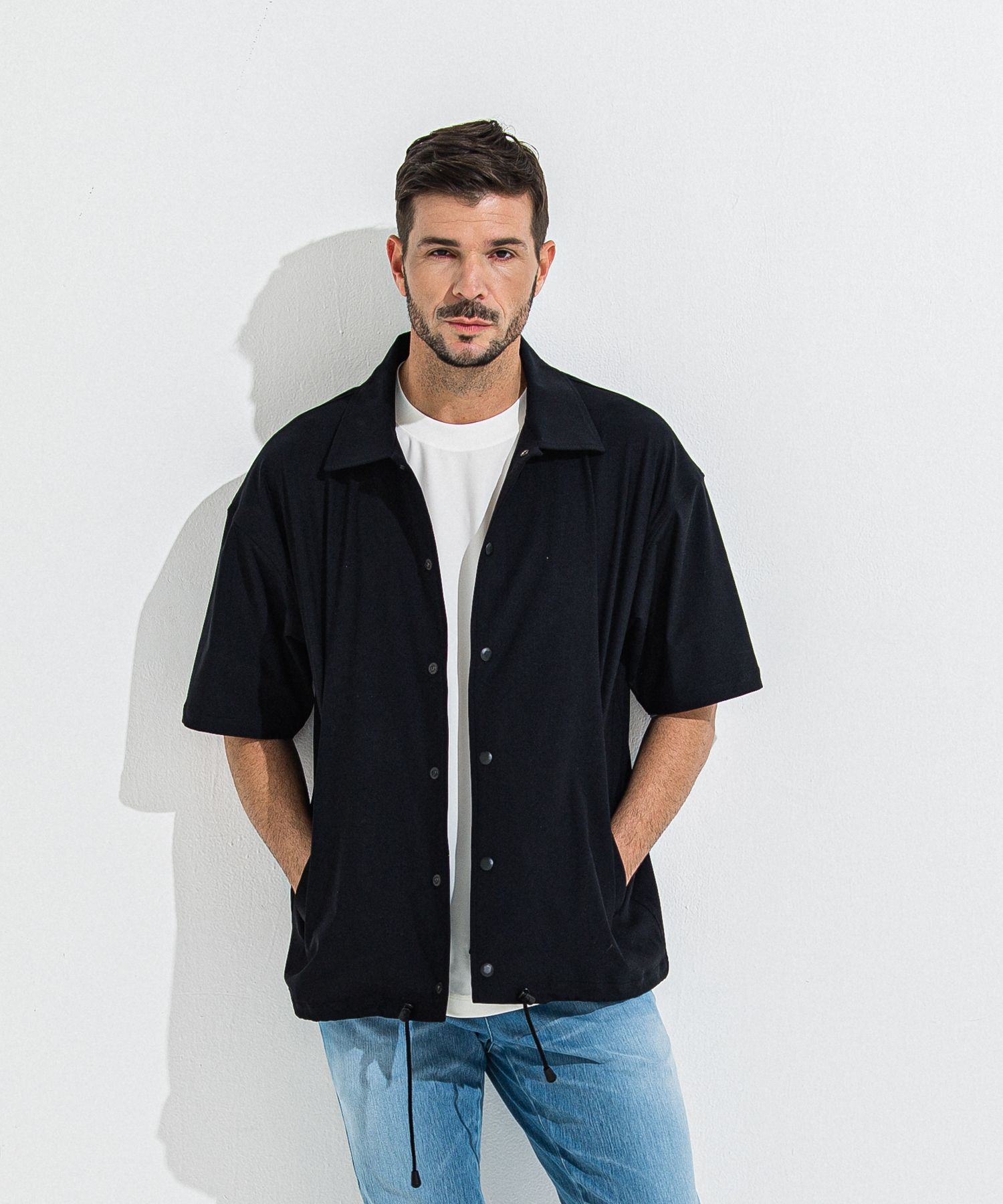 NYLON HALF COACH JACKET / RC36-C-002 / 半袖ナイロンコーチジャケット / ブラック