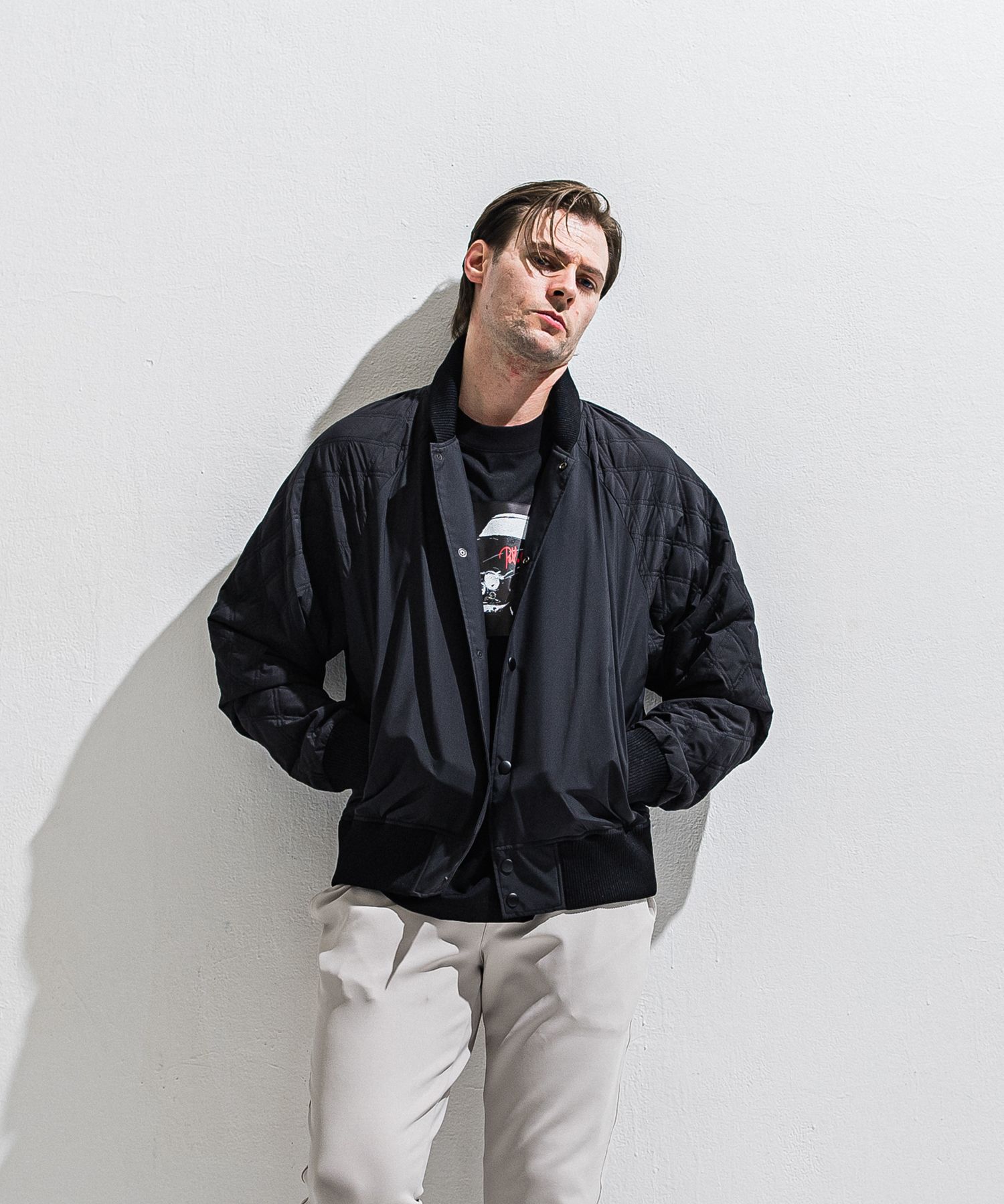 PB VARSITY JACKET / DP1-JK-001 / キルティングナイロンスタジャン / ブラック (2月中旬入荷予定)