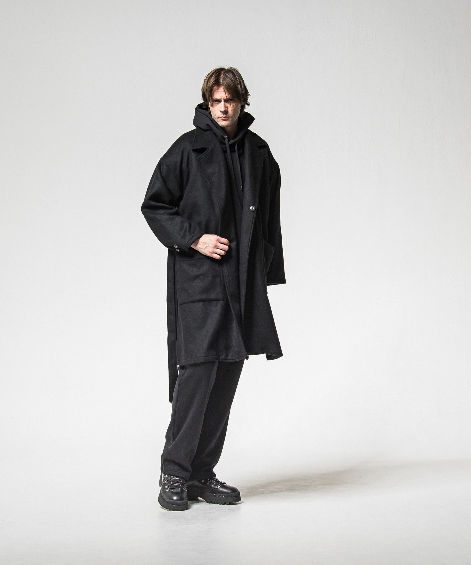 VELOURS FLEECE WIDE TUCK PANTS / RC38-ST-016HWT / 裏起毛スウェットワイドタックパンツ / ブラック (11月中旬入荷予定)