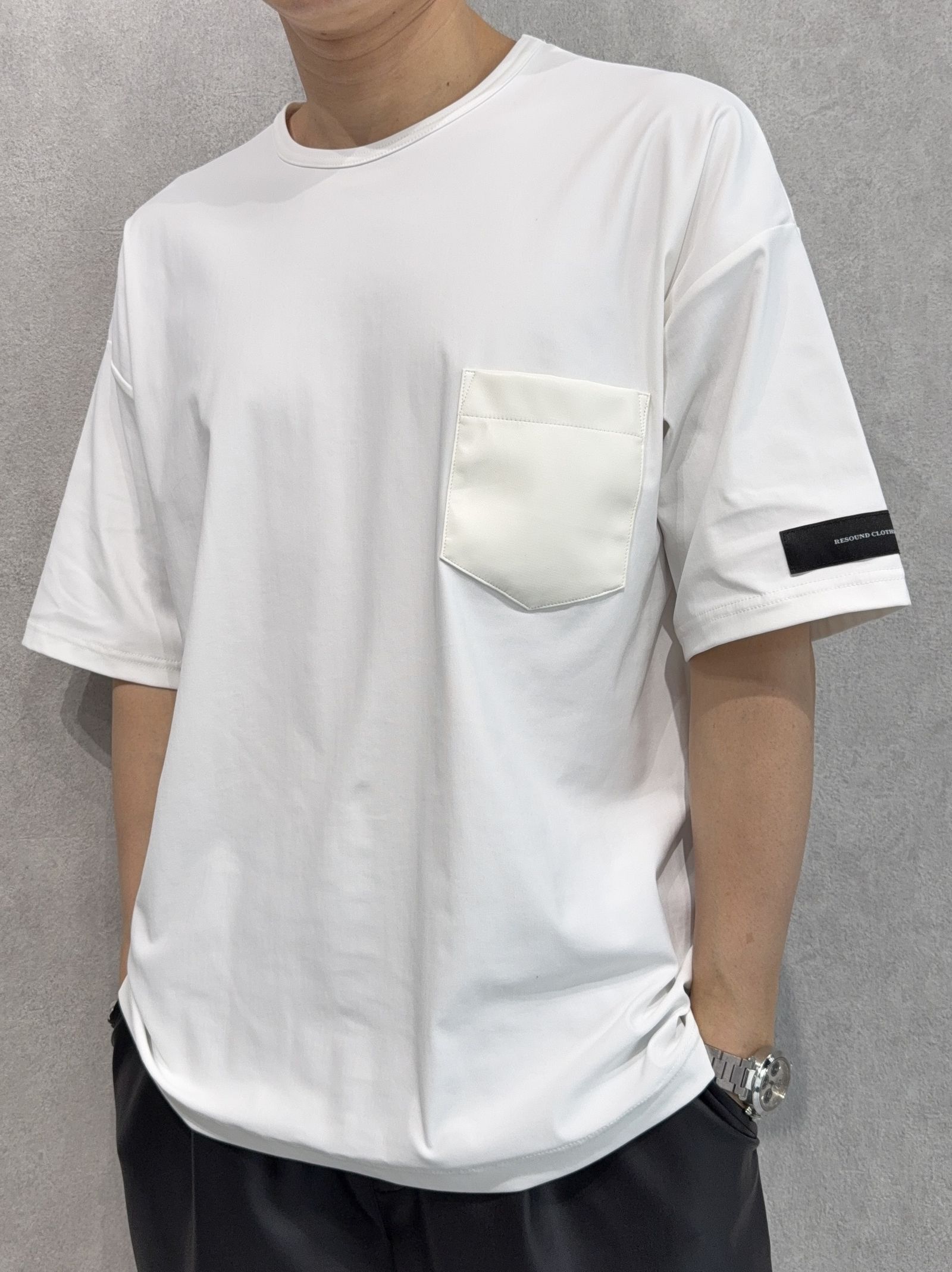 LEATHER POCKET OVER NYLON T / RC39-T-005 / レザーポケットナイロンビッグTシャツ / ホワイト
