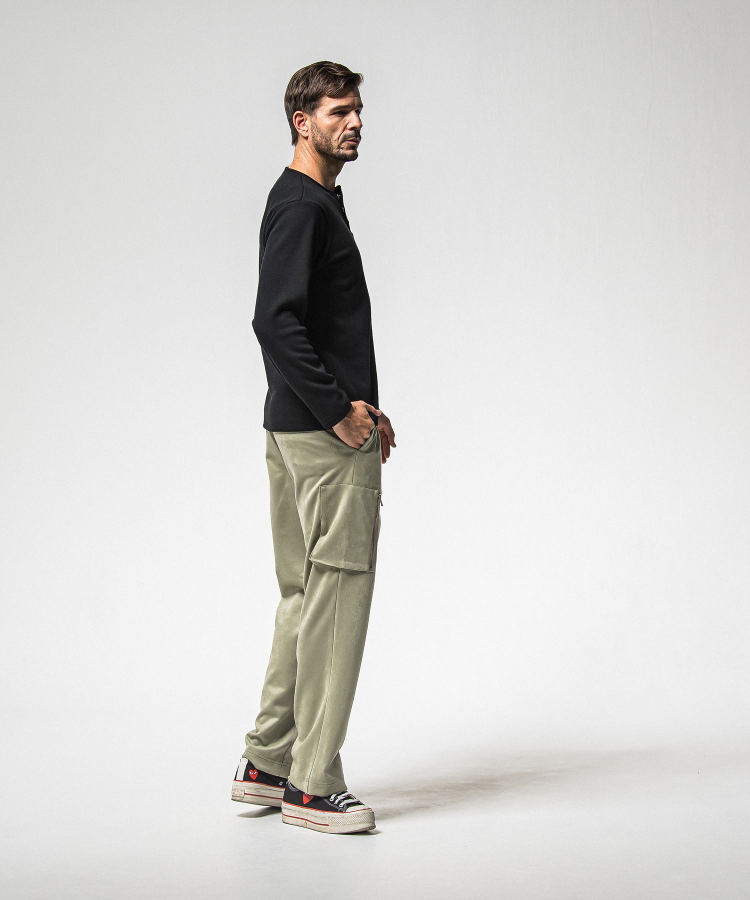 VELOURS FLEECE THERMAL HENRY / RC38-C-003 / 裏起毛サーマルヘンリーネックロングTシャツ / ブラック (10月中旬入荷予定)