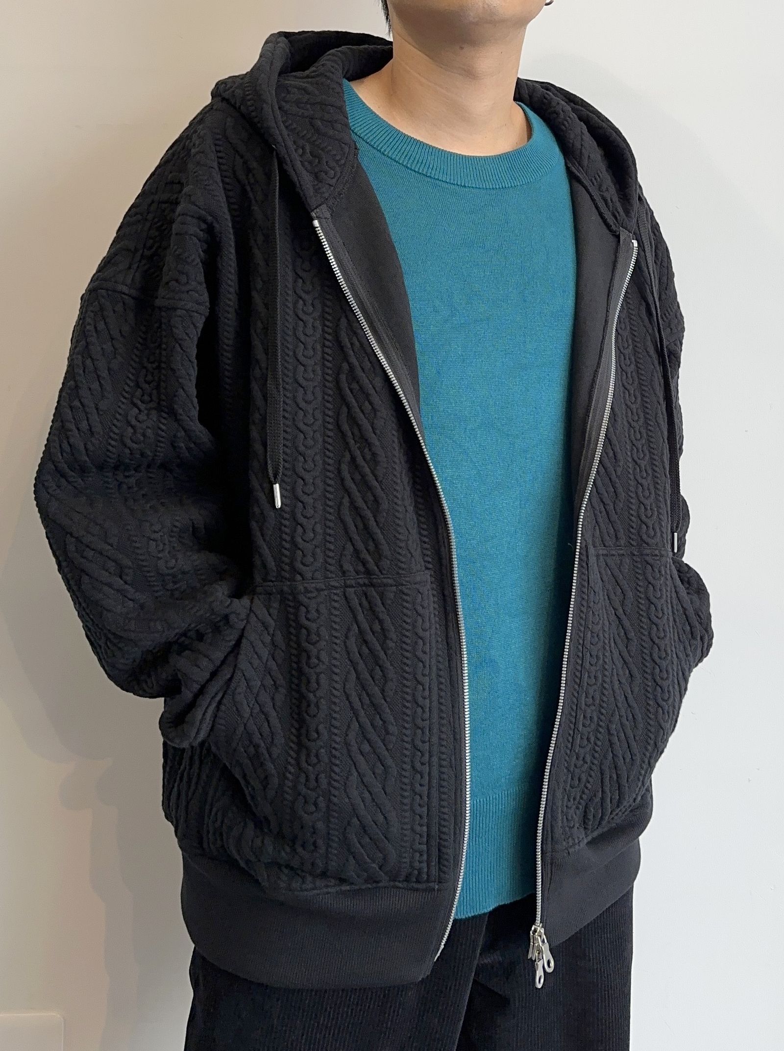 ROPE ZIP LOOSE HOODIE / RC29-C-004 / キルティングジップパーカー / ブラック