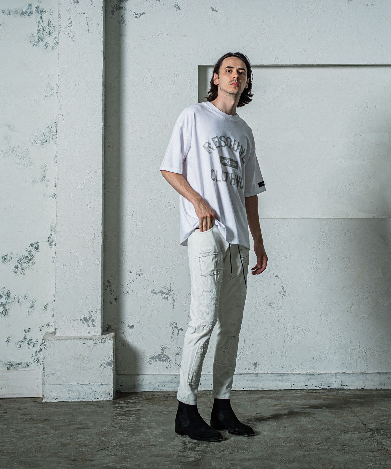 MICK DENIM JERSEY / RC35-ST-020 / デニムジャージテーパードパンツ / ホワイトリメイク
