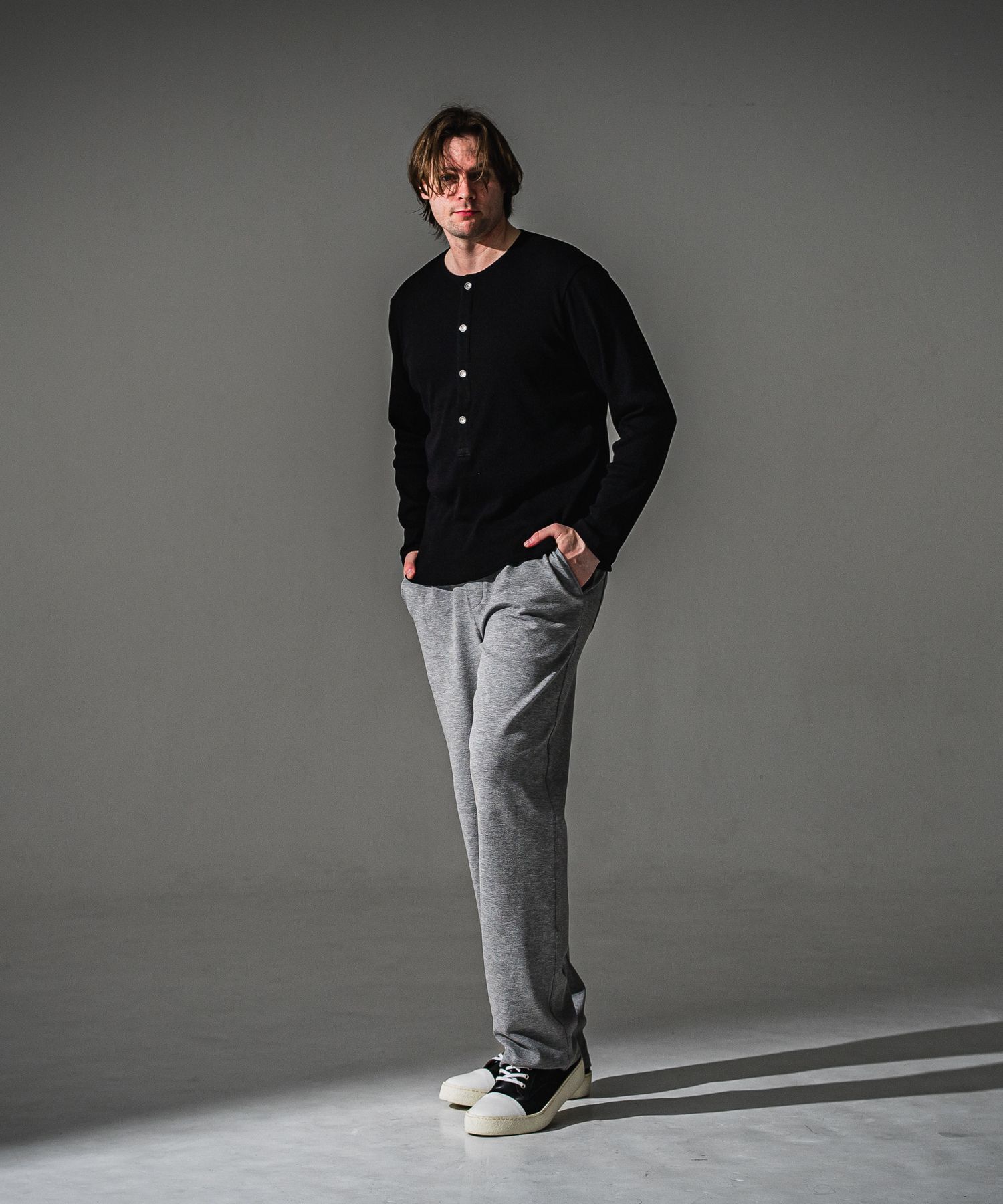 RIB HENRY LONGSLEEVE / RC41-T-005 / リブヘンリーネック長袖Tシャツ / ブラック (7月中旬入荷予定)
