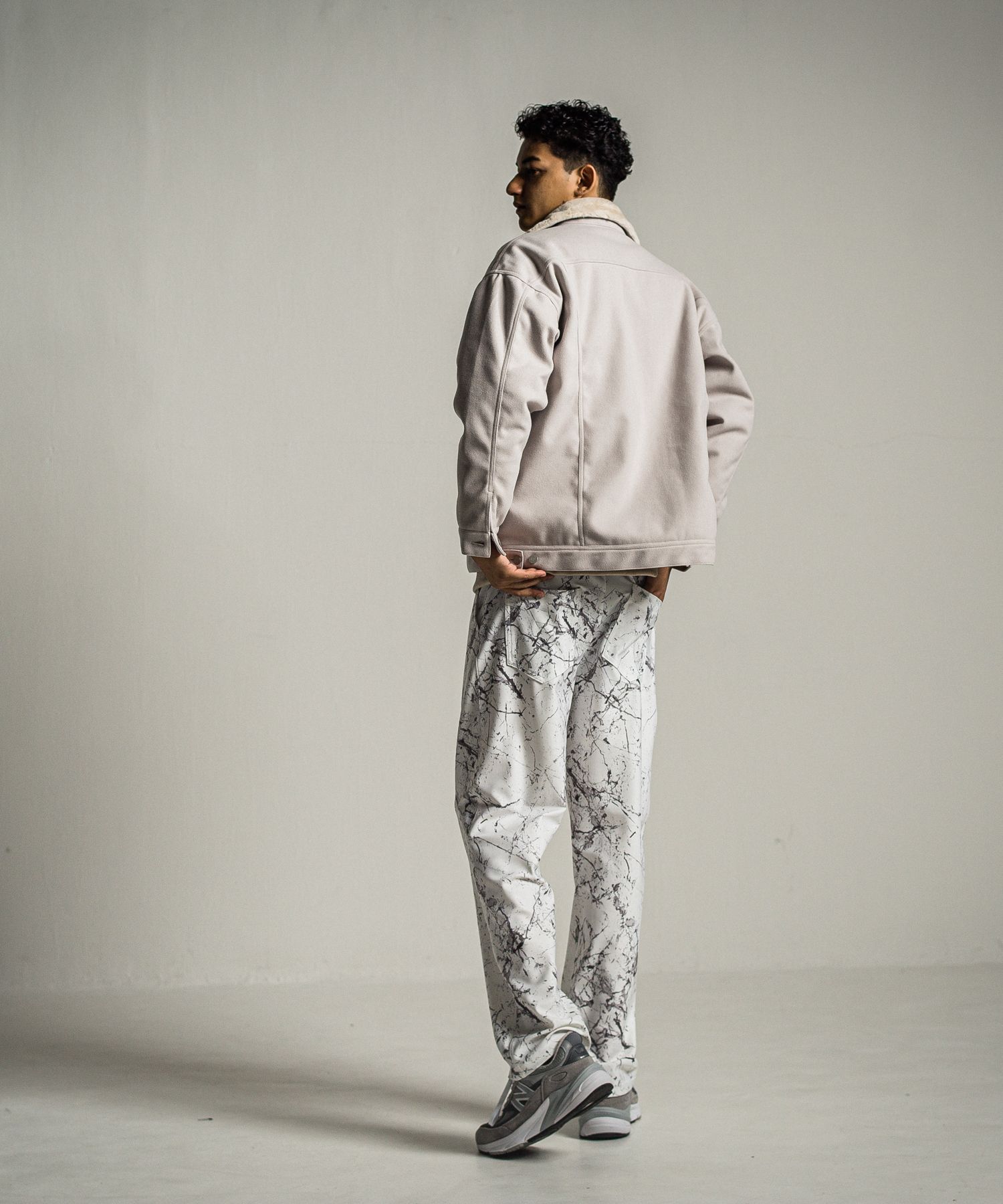 WIDE TUCK PANTS / RC34-ST-016WT / ペイント柄ワイドタックパンツ / グレー