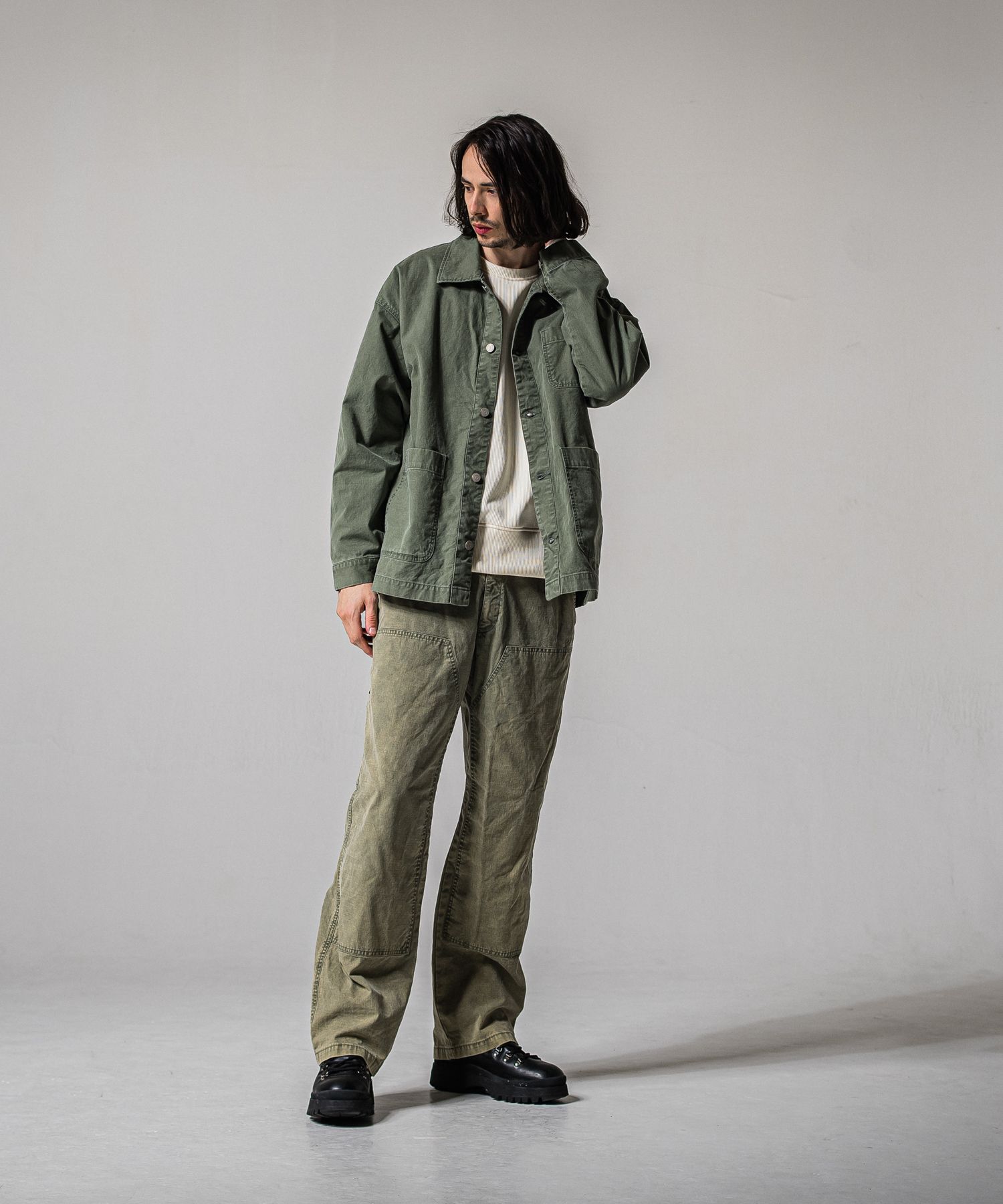 DOUBLE KNEE PT / RC39-ST-041 / ダブルニーワイドデニムパンツ / ダックカーキ (3月中旬入荷予定)