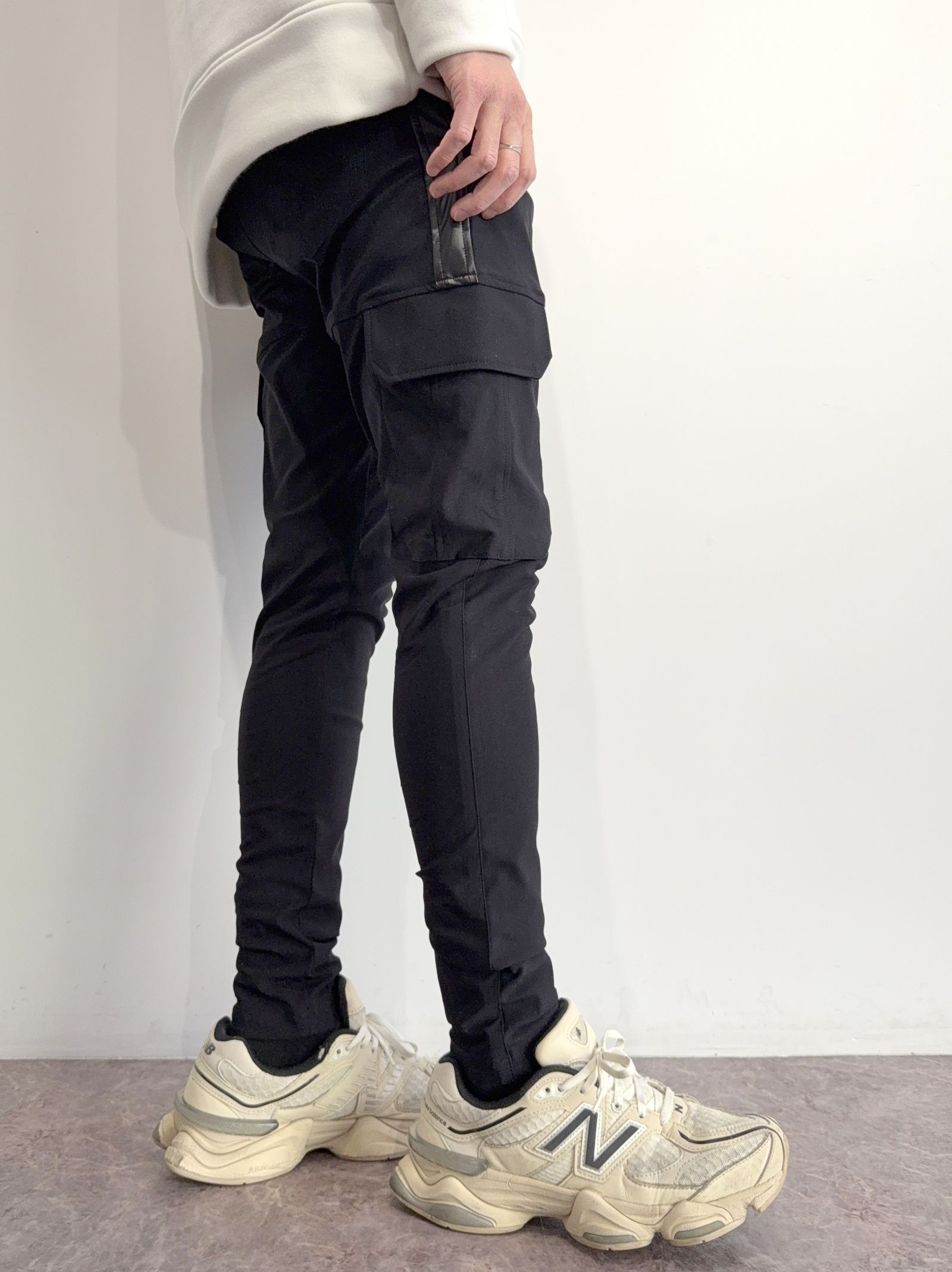 DARRELL CARGO PT / BASIC-ST-010 / レザーラインナイロンカーゴパンツ / ブラック×レザーブラック