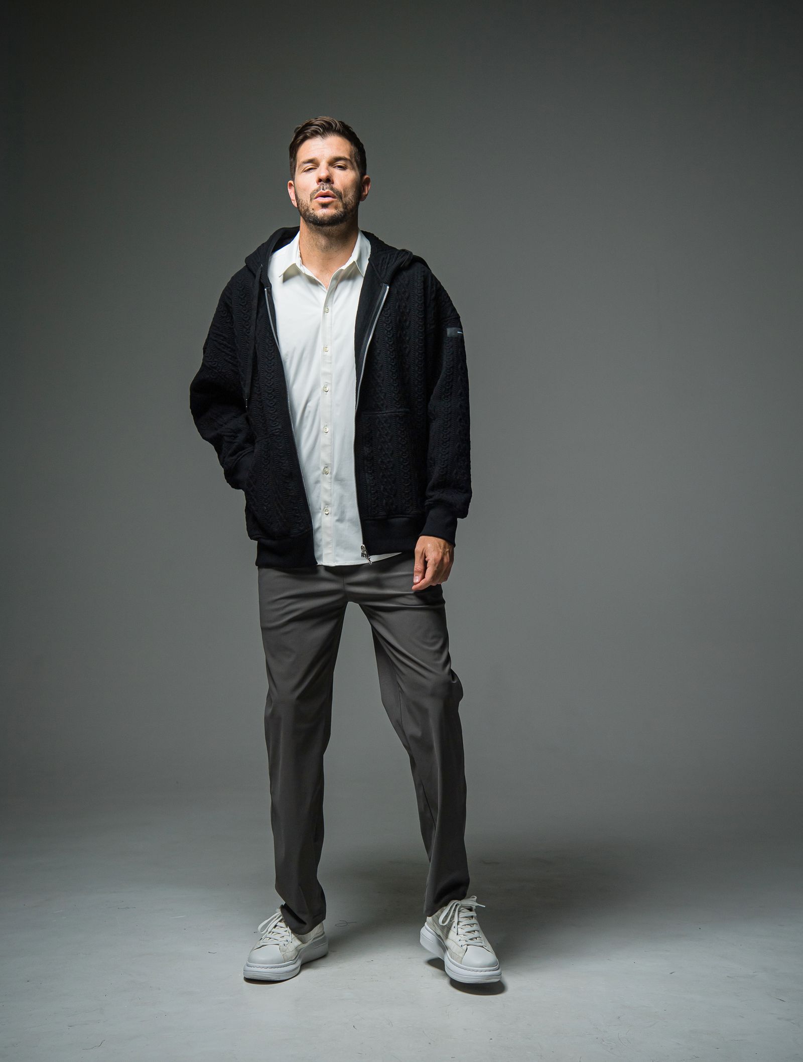 ROPE ZIP LOOSE HOODIE / RC29-C-004 / キルティングジップパーカー / ブラック