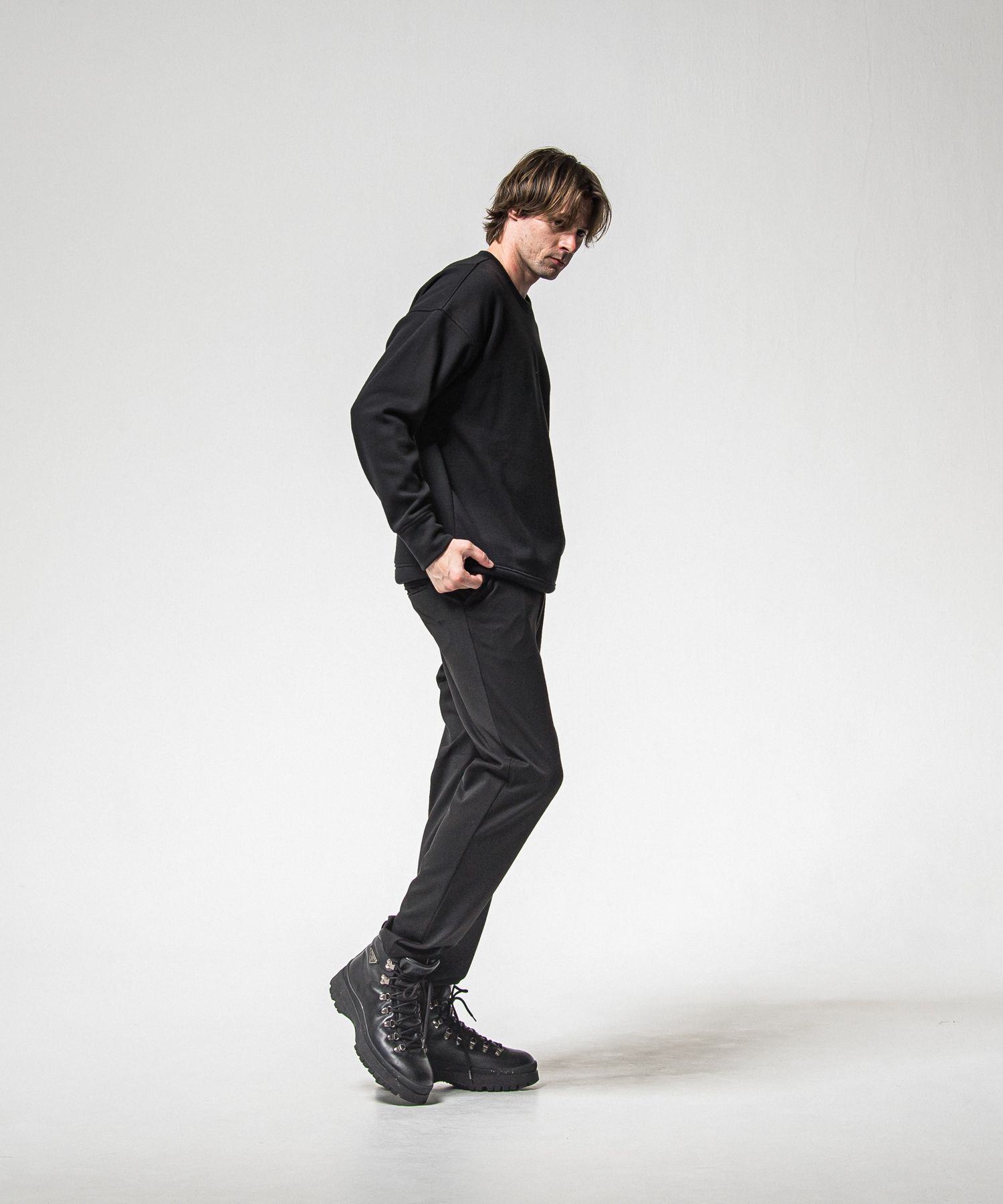 PAT WIDE EASY PANTS / RC38-ST-036BN / ワイドテーパードパンツ / ブラック (1月上旬入荷予定)