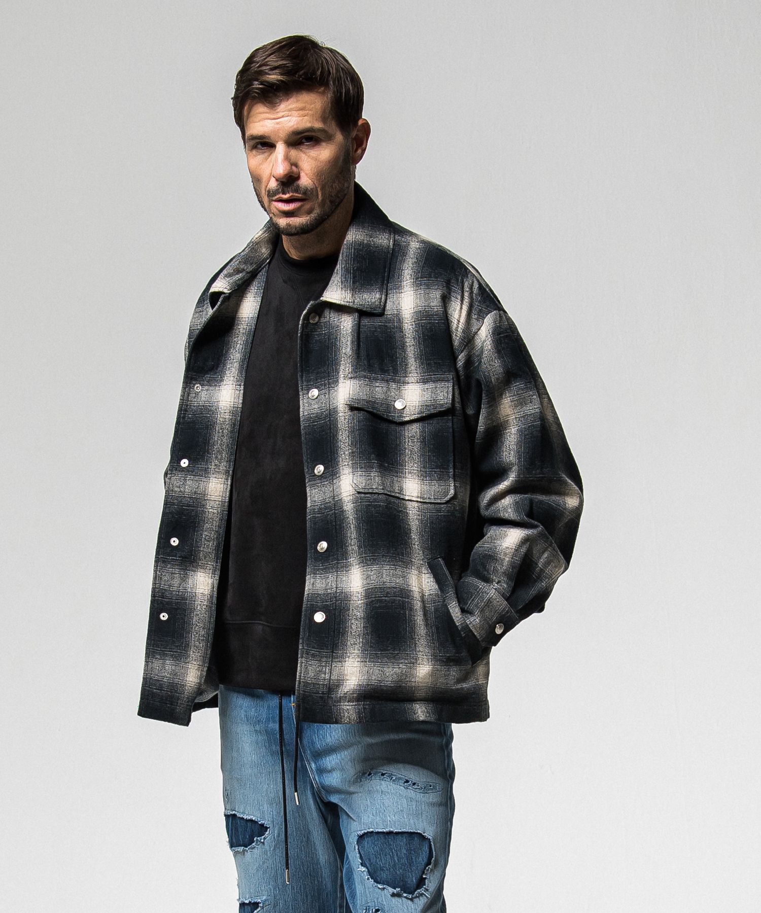 FLANNEL CHECK JK / RC38-JK-007 / フランネルチェックCPOジャケット / ブラック (10月中旬入荷予定)