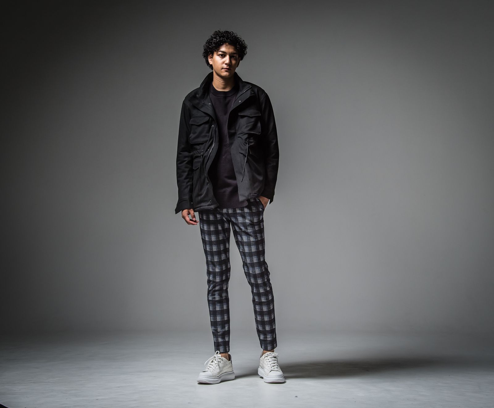 CHRIS EASY HEAT PANTS / RC30-ST-016H / 裏起毛イージーパンツ / ブラック×ブルーチェック