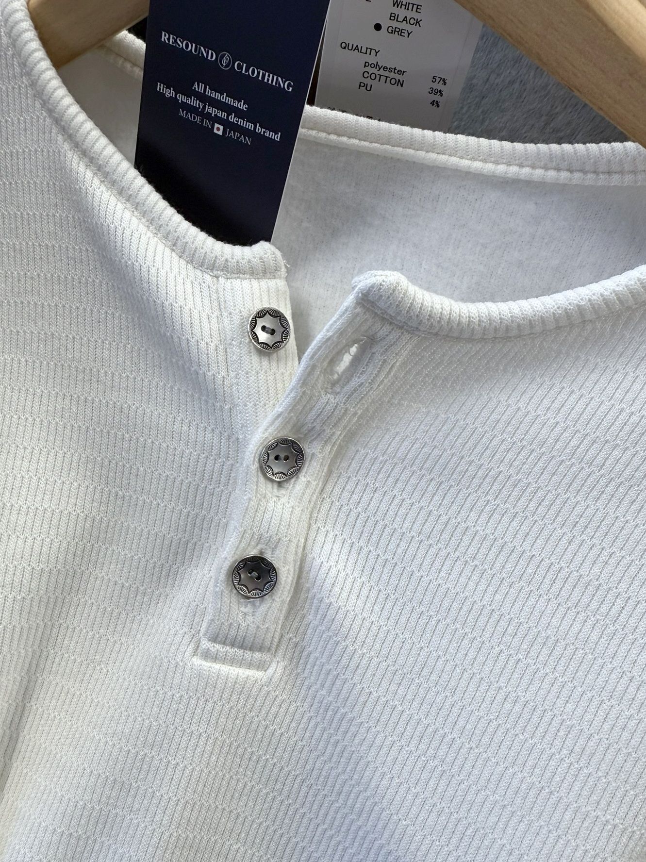 VELOURS FLEECE THERMAL HENRY / RC38-C-003 / 裏起毛サーマルヘンリーネックロングTシャツ / ホワイト (10月中旬入荷予定)