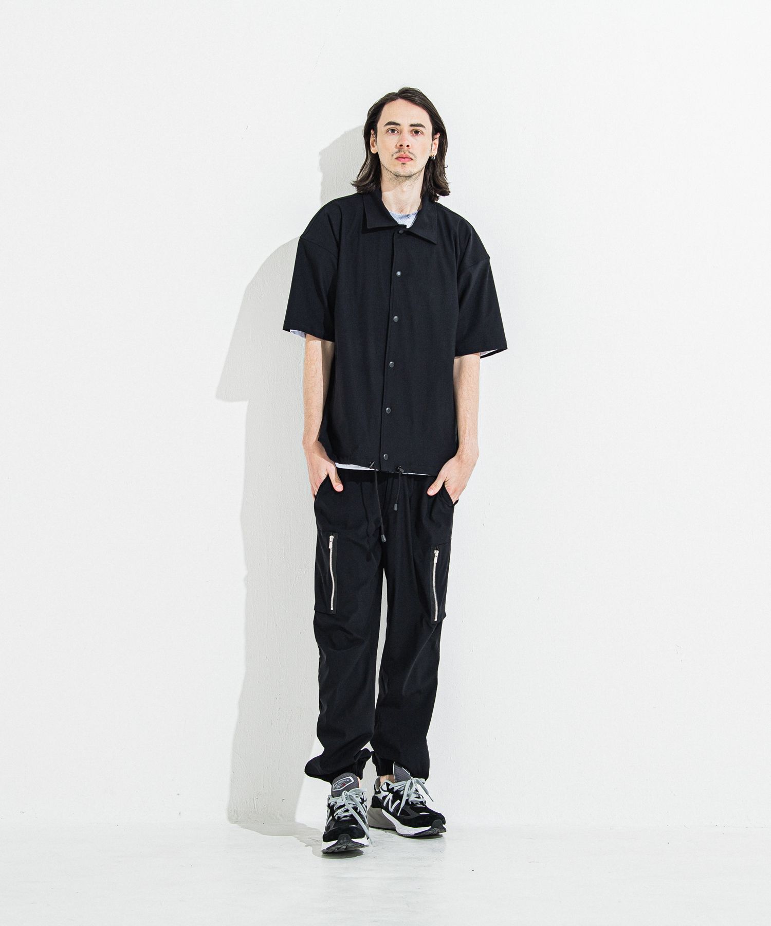 DAVID NYLON CARGO PANTS / RC36-ST-040 / ミリタリーナイロン裾ゴムカーゴパンツ / ブラック