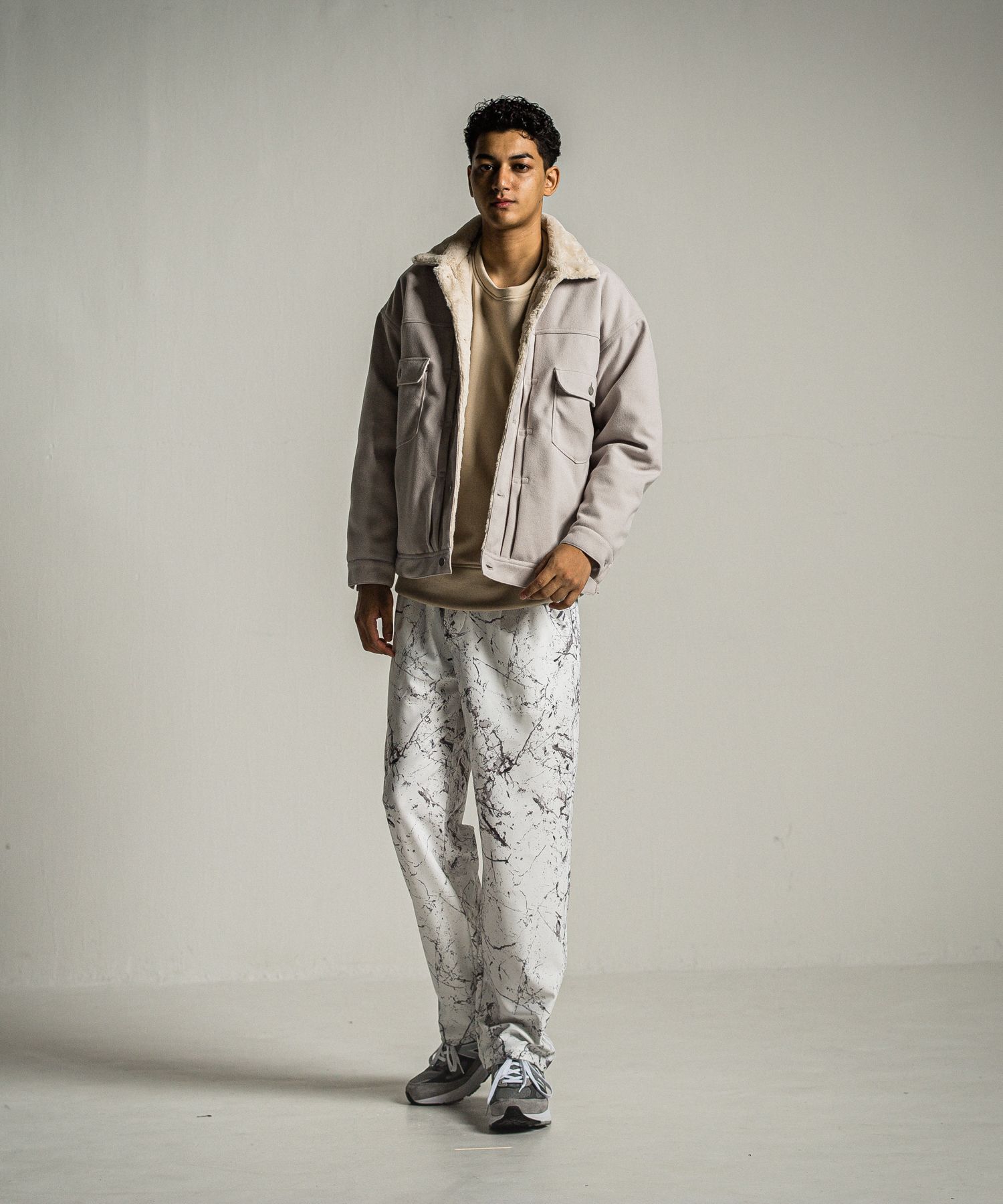ID VELOURS FLEECE DROP TRAINER / RC34-C-004 / 裏起毛バックロゴトレーナー / ベージュ