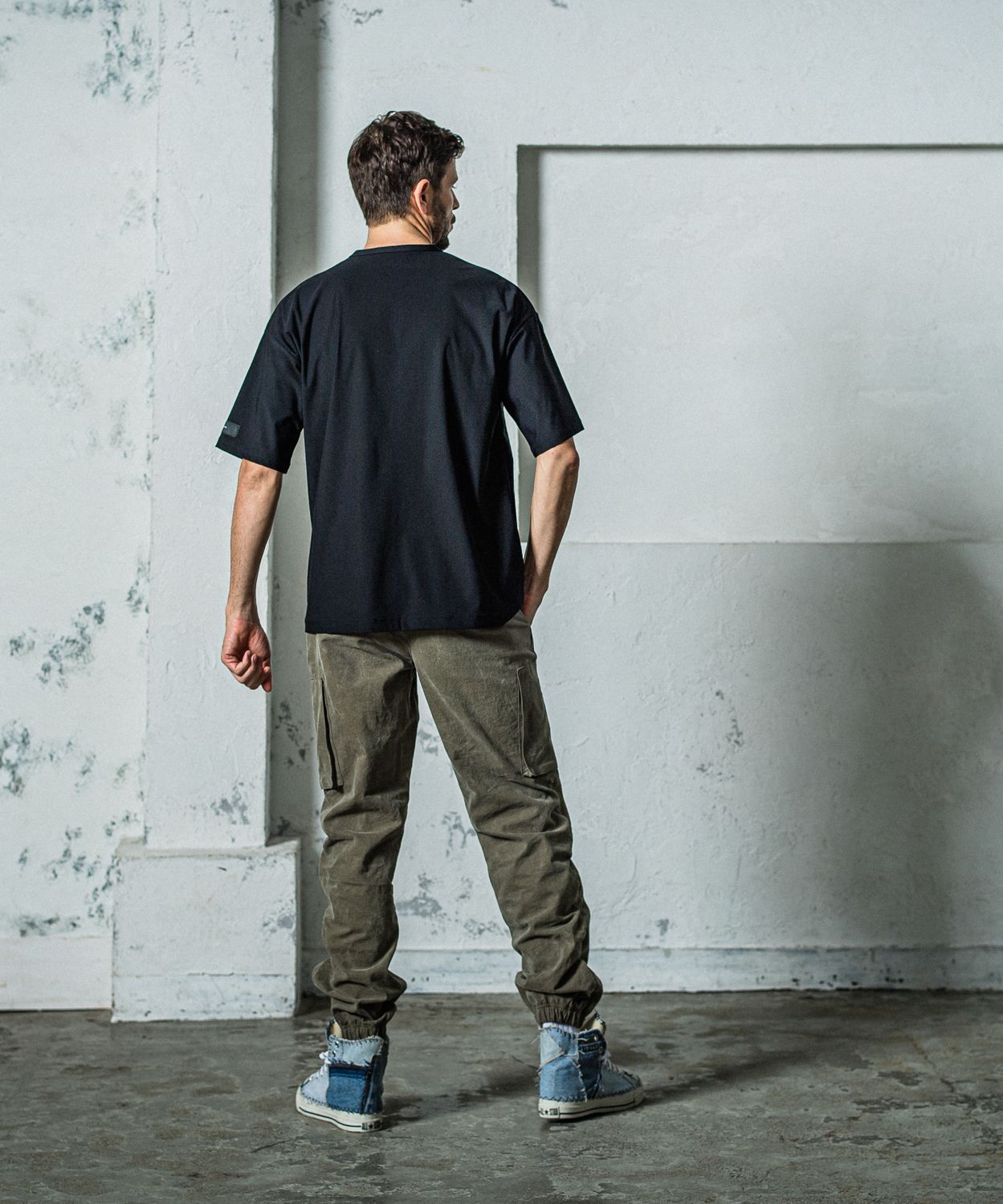 LEATHER POCKET OVER NYLON T / RC35-T-005 / レザーポケットナイロンビッグTシャツ / ブラック