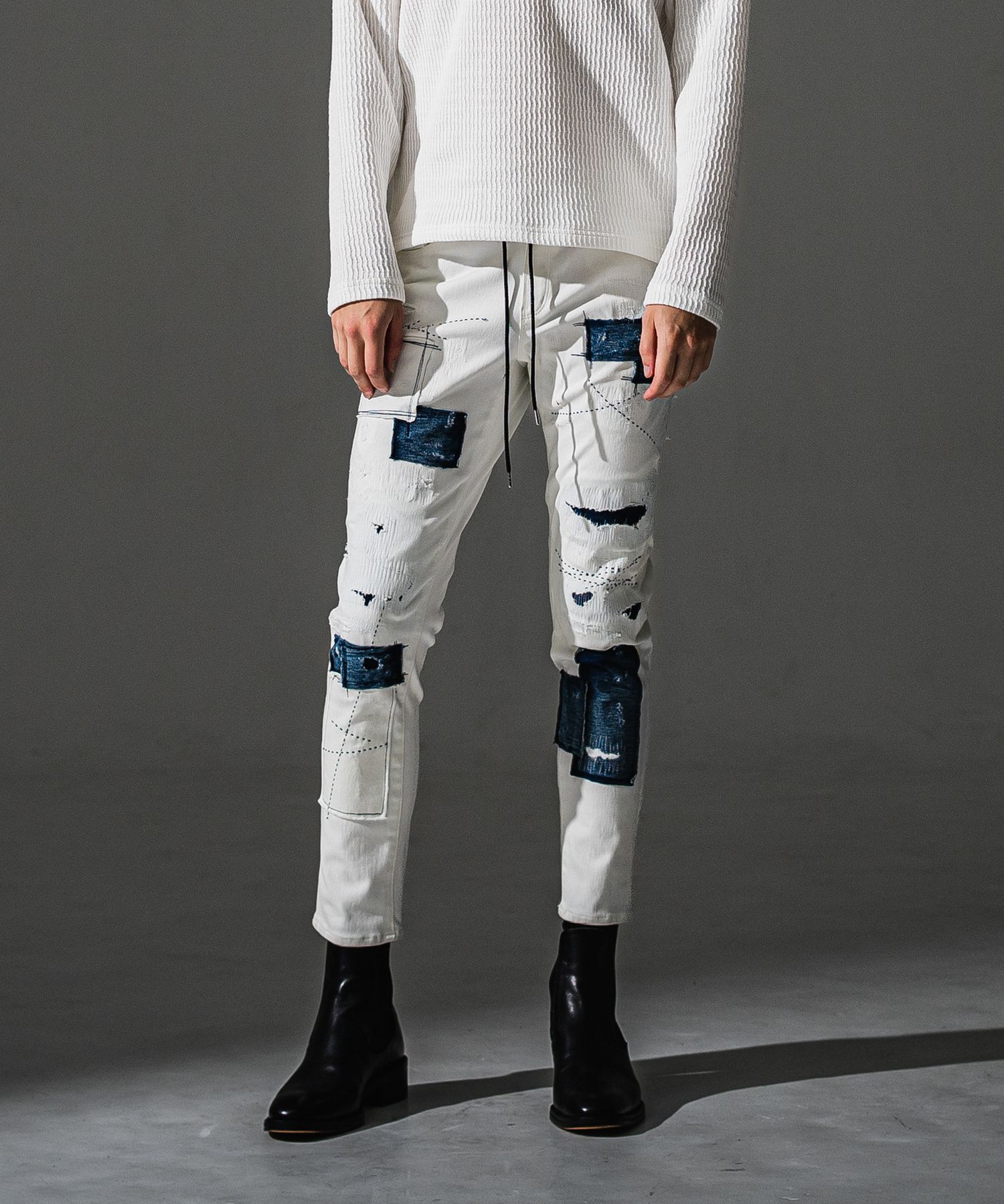 MICK DENIM JERSEY / BASIC-ST-020 / デニムジャージテーパードパンツ / ホワイトリメイク (9月上旬入荷予定)