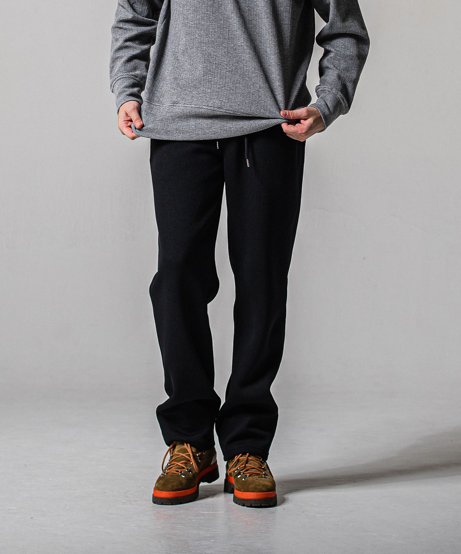 AZE WIDE TUCK PANTS / RC39-ST-016WT2 / 高機能畦編みニットワイドタックパンツ / ブラック (1月中旬入荷予定)