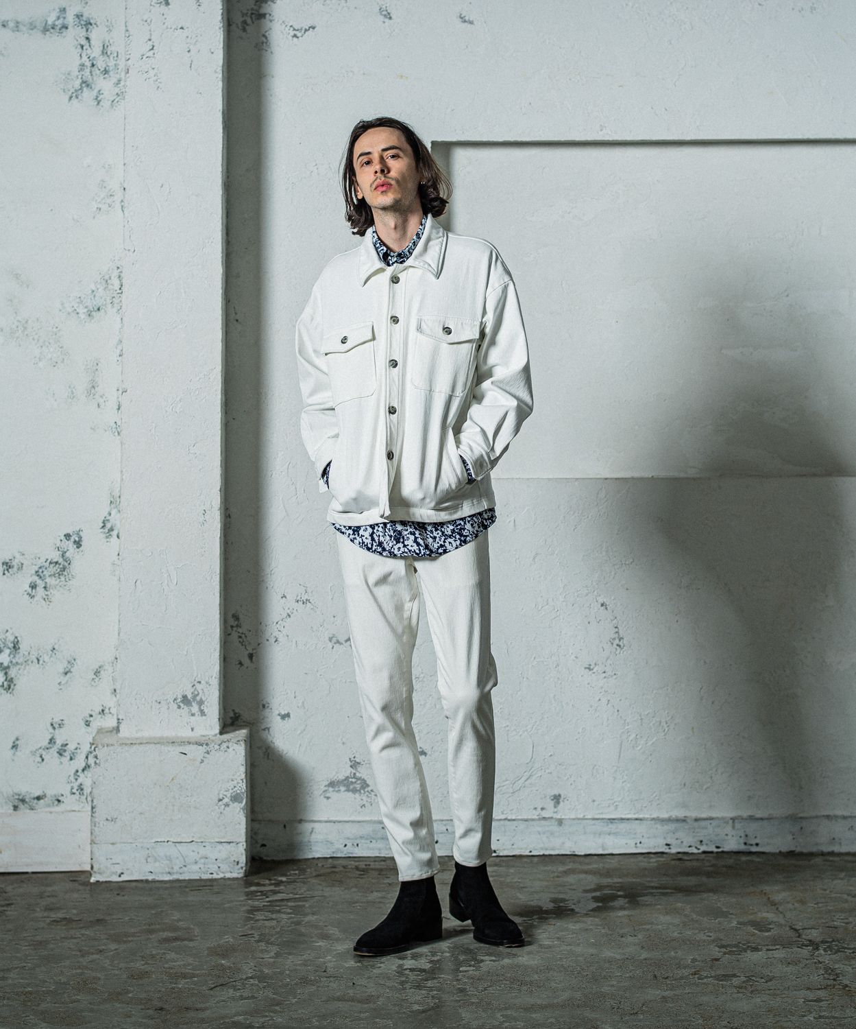 DENIM JERSEY OVER CPO / RC35-JK-002 / デニムジャージCPOジャケット / ホワイト