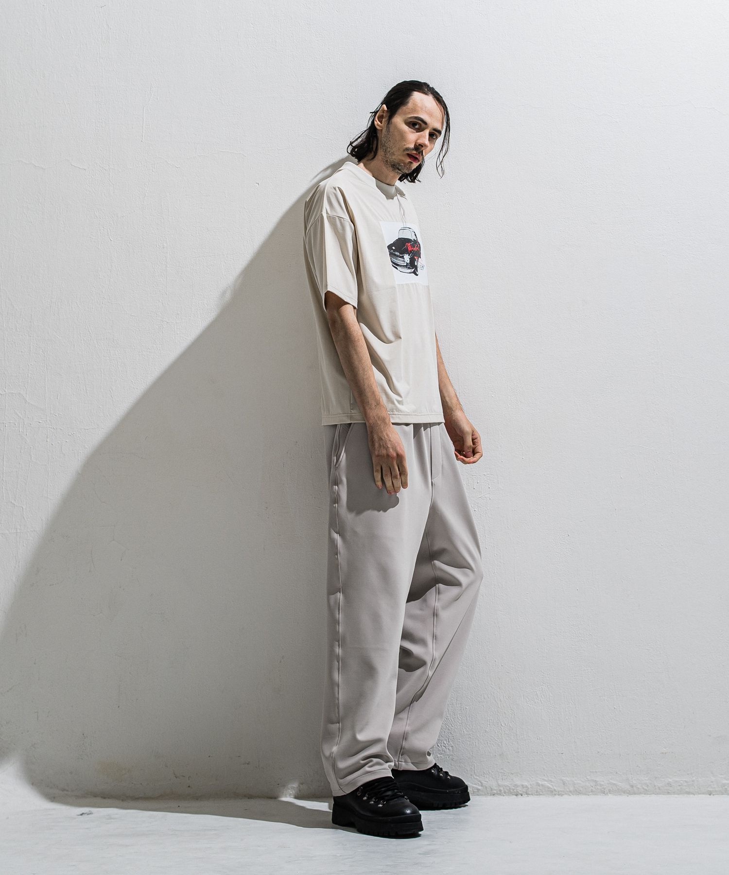 CAR OVER NYLON T / DP1-T-004 / カープリントナイロンビッグTシャツ / グレージュ (4月上旬入荷予定)