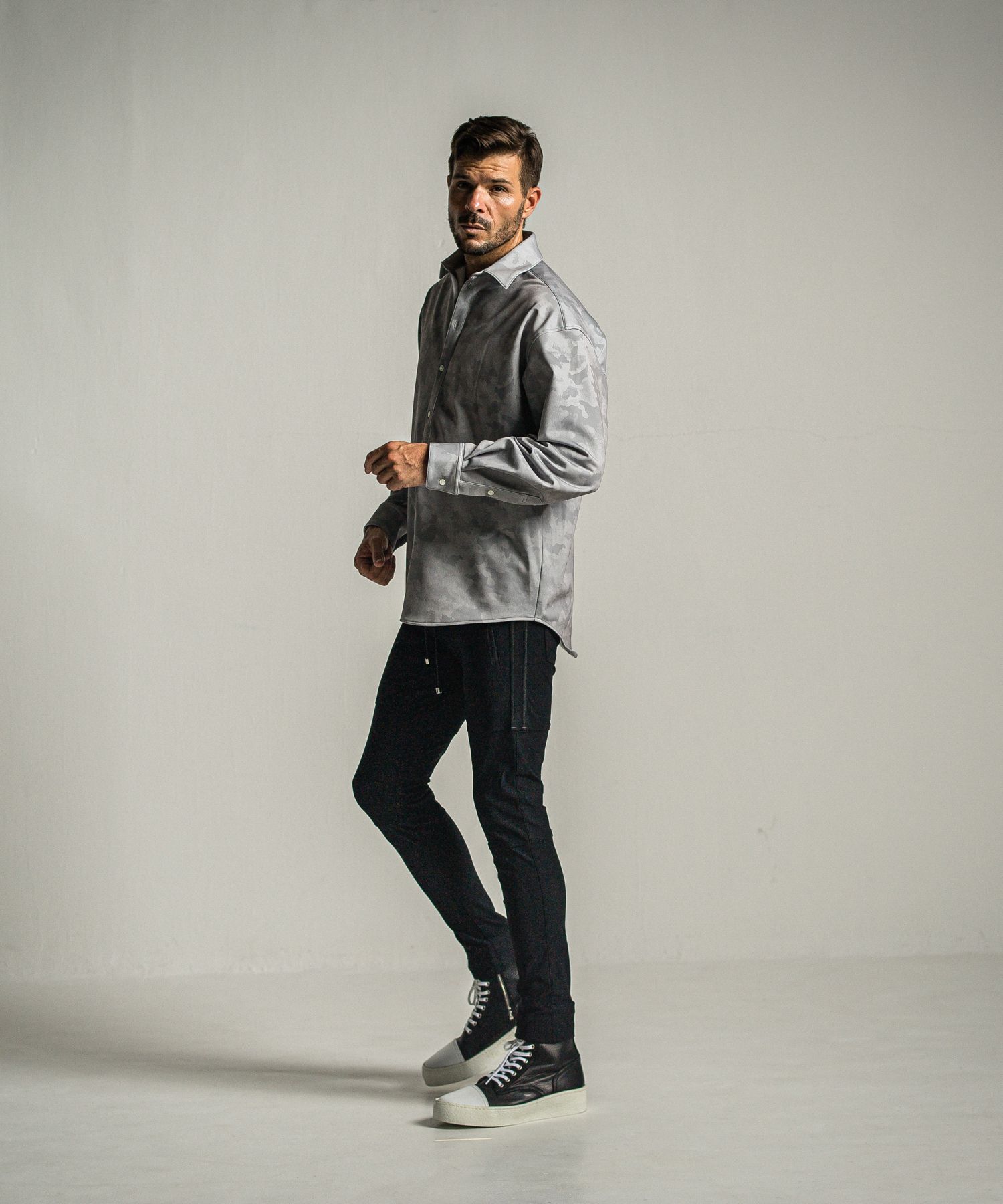JERSEY JACK SHIRT / RC34-SH-001 / 裏起毛オーバーサイズシャツ / グレーカモフラ